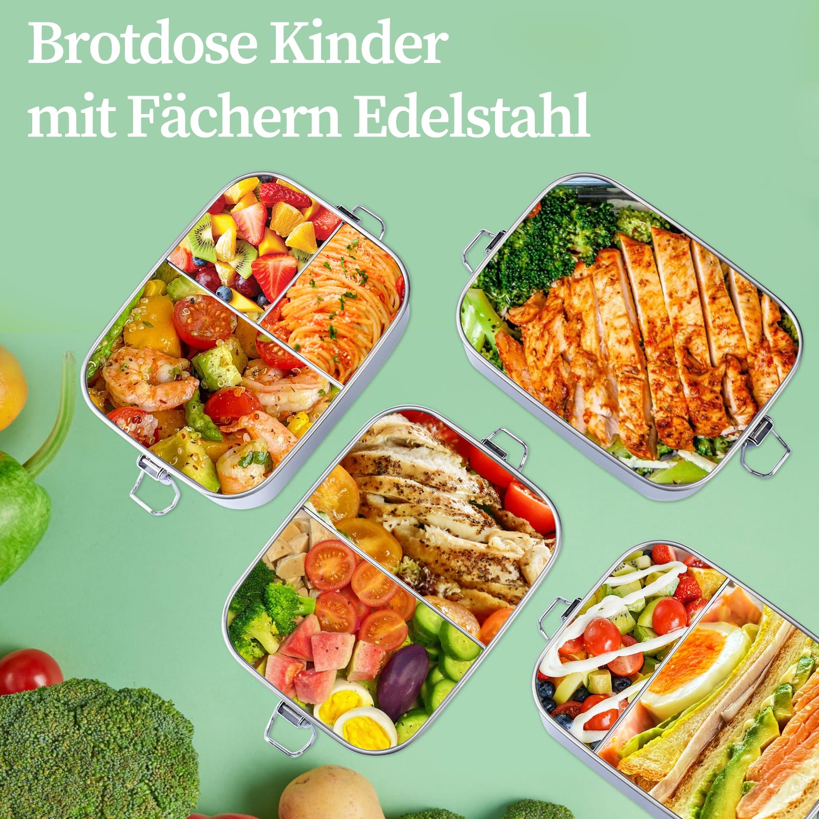 OXYEFEI Brotdose Kinder mit Fächern, Personalisierte Edelstahl Brotdose Kinder mit Namen Geschenk zur Einschulung für Jungen und Mädchen (Dinosaurier-1, 1000 ml)
