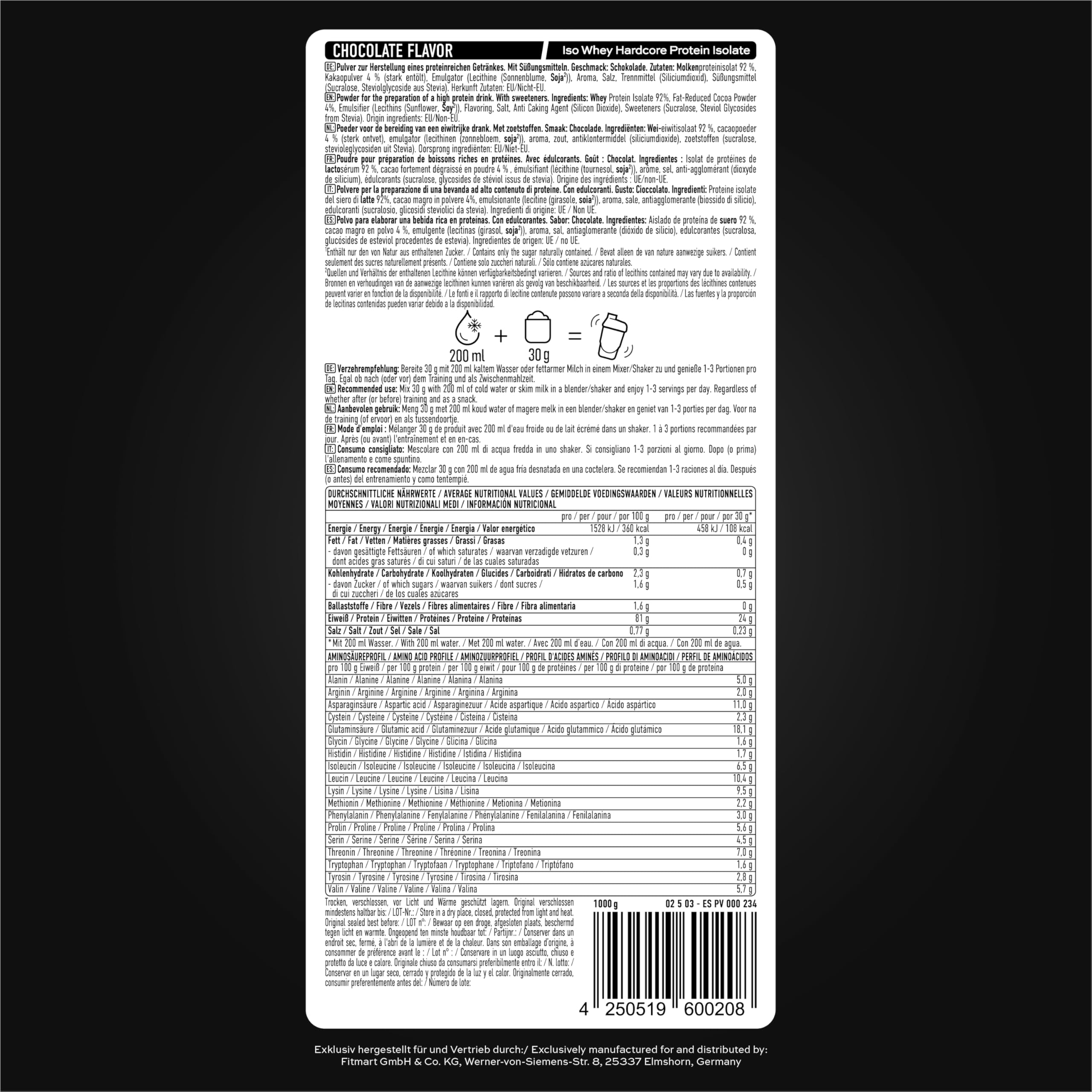 ESN IsoWhey Hardcore Protein Powder, Chocolate, 1 kg | Hasta 26 g de proteína por porción - made in Germany