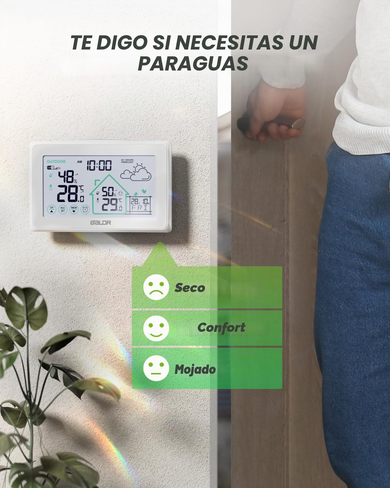 BALDR Estación Meteorológica a Batería, Interior y Exterior, Digital DCF Termómetro Higrómetro con Pronóstico del Tiempo