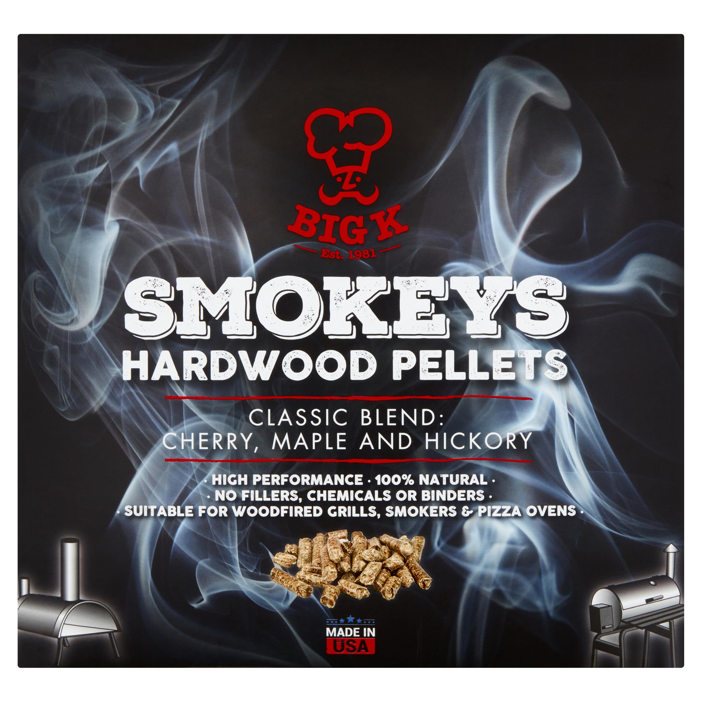 Big K 9kg Smokey's BBQ Wood Pellets (Blend of Hickory, Cherry & Maple) - Ideal for Wood Pellet Grills