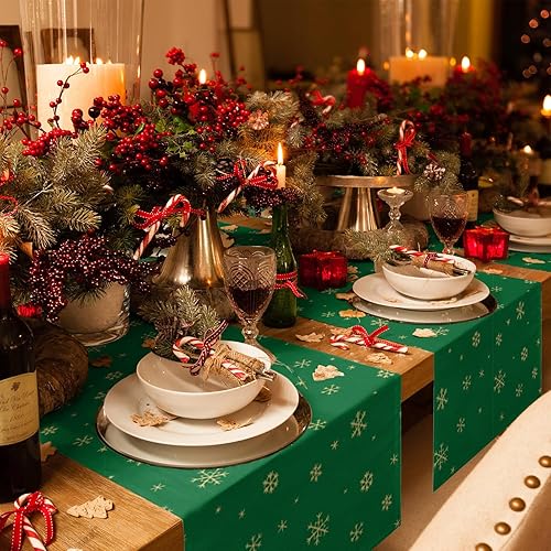 Miniatura 4 de Camino de mesa de invierno de temporada con copos de nieve de 36 pulgadas de largo para mesa de comedor, camino de mesa de lino y algodón, lavable