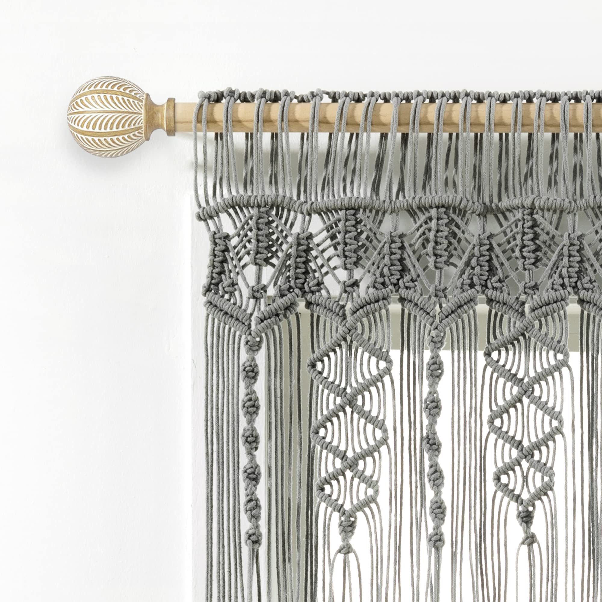Lush Decor Cantonnière en Coton texturé macramé bohème - 127 cm de Large x 50,8 cm de Long - Rideaux de Cuisine et décoration Murale - Rideaux de fenêtre de Salle de Bain - Gris