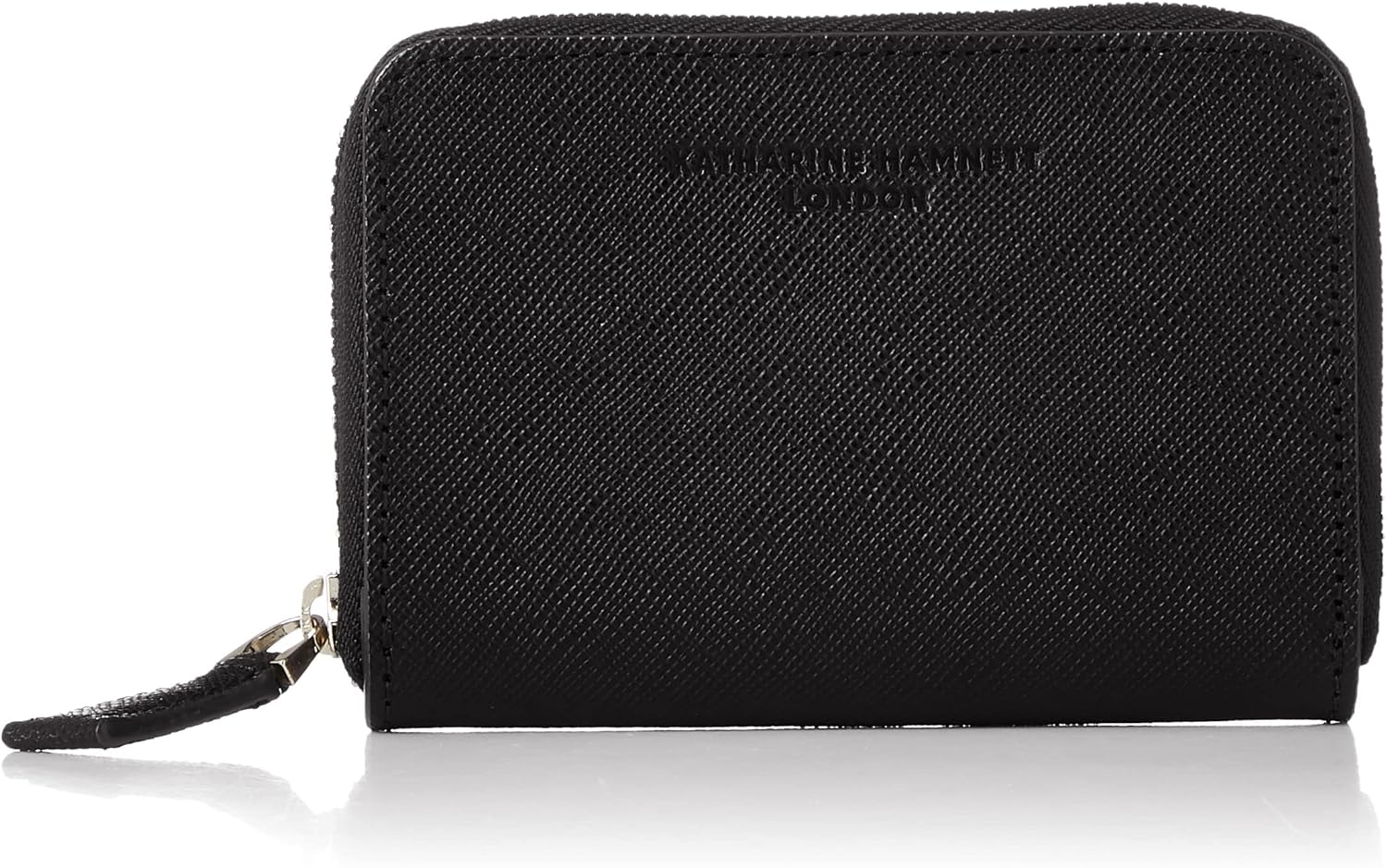 KATHARINE HAMNETT LONDON(キャサリンハムネットロンドン) Premium Domestic Cow Leather Prism Embossed Round Zipper 2-Way Pass Case