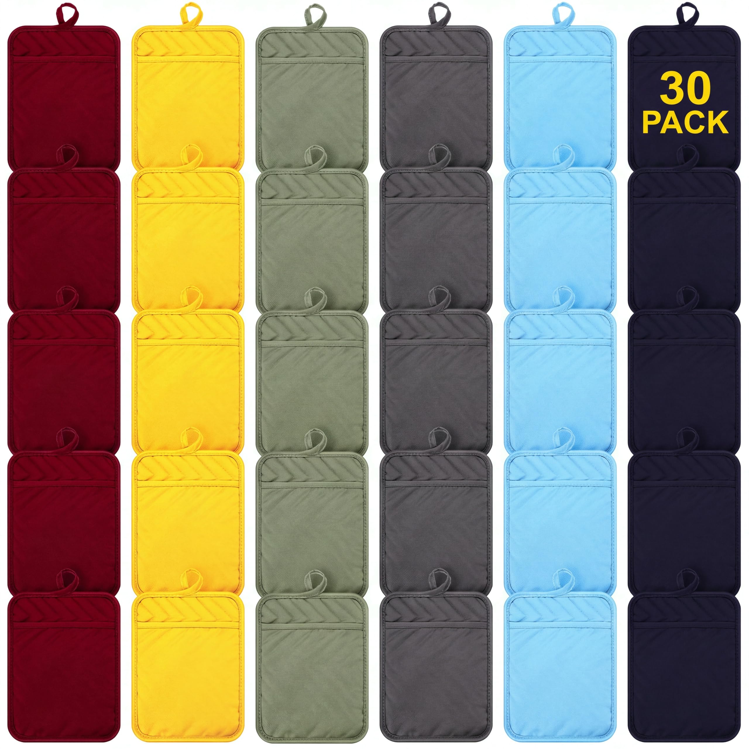 Zubebe Lot de 30 maniques de four avec poches - Cadeau de Noël pour femme - Résistants à la chaleur - En tissu éponge - Cadeau de Noël - Multicolore