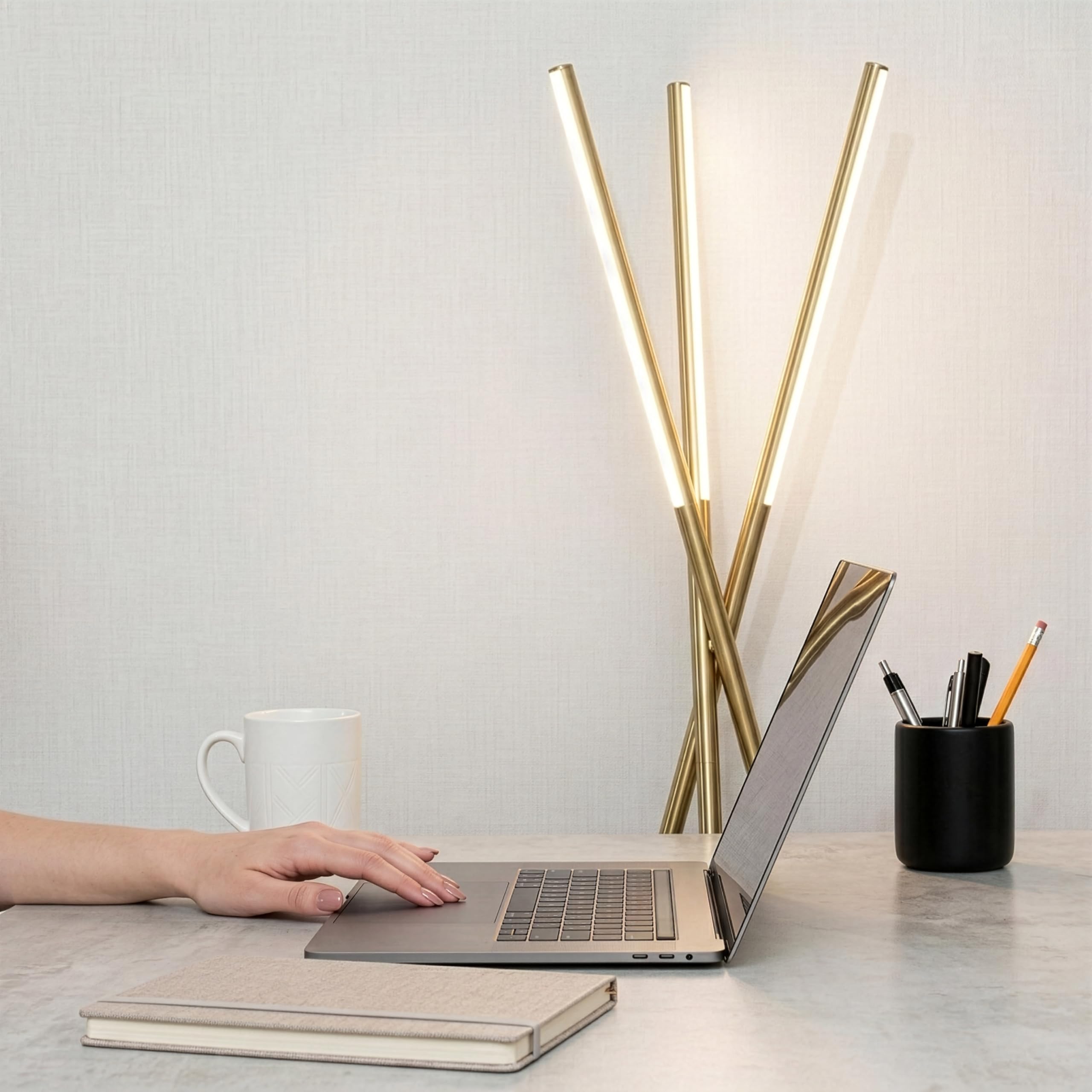 Brightech Stix LED Tripod Floor Lamp for Living Room - Dimmable Modern Standing Lamp with 3 Lights for Bedroom - Contemporary Office Lighting- Gold Antique Brass product thumbnail 7