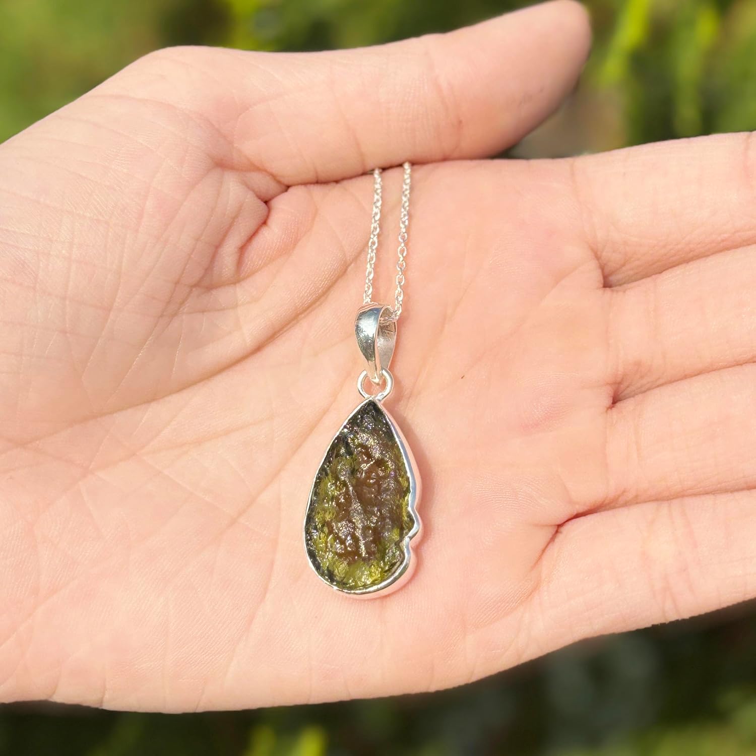 Genuine Moldavite Gemstone Pendant, 925 Sterling Silver Handmade Women's Pendant, Certified Genuine Moldavite Crystal Necklace Charm