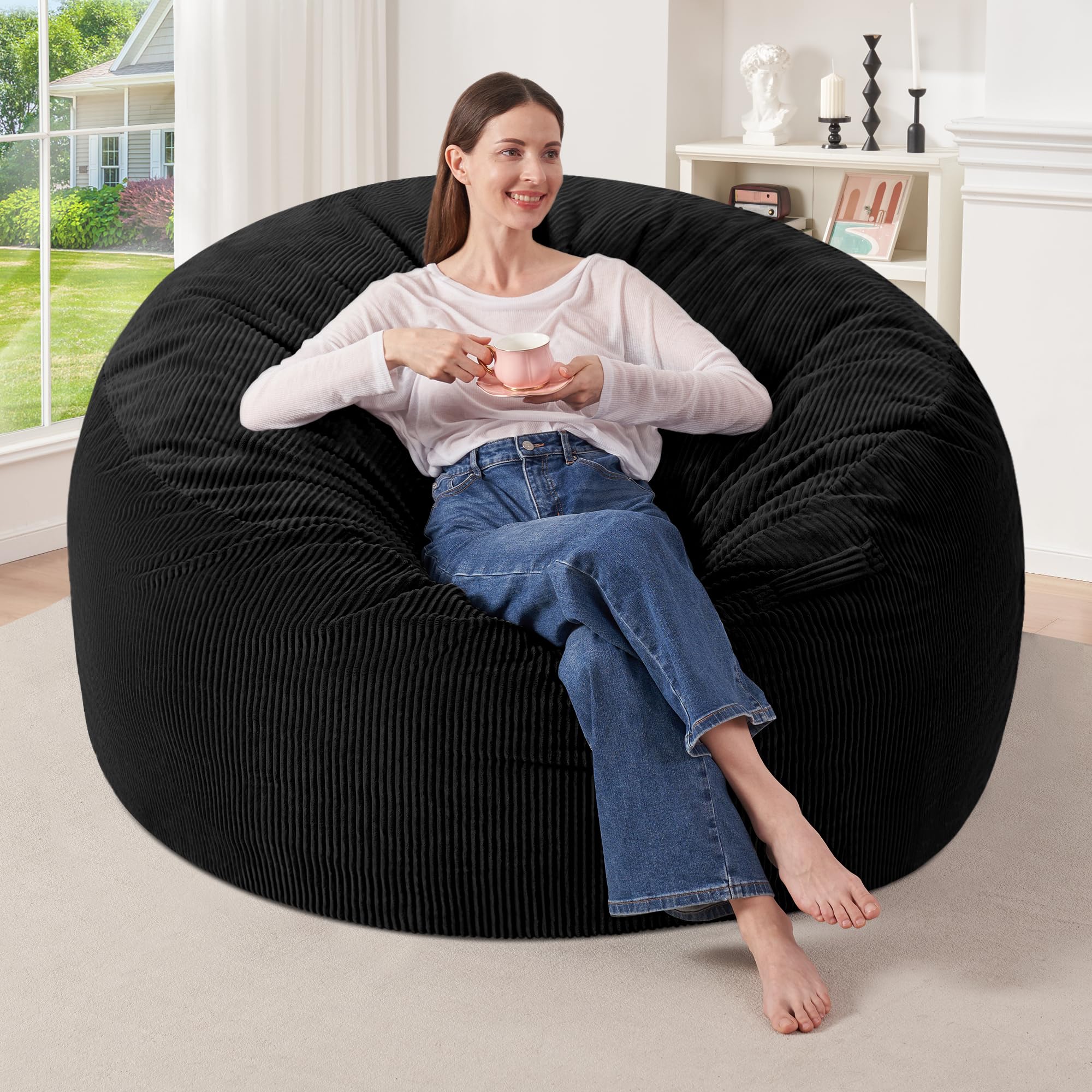 (don’t specific style) HABUTWAY 3FT Bean Bag Chair,Giant Bean Bag Chairs for Adults,Big Bean Bags with Memory Foam Filled, Large Beanbag Chairs with Soft Corduroy Cover-Black