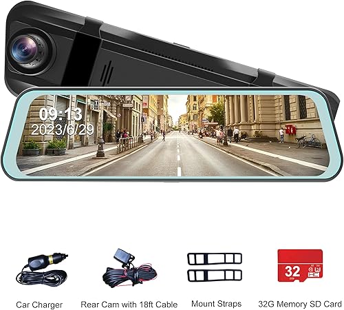 Miniatura 9 de Lcsiuco Cámara de salpicadero con espejo, cámara frontal y trasera, pantalla táctil IPS de 9.66 pulgadas, versión nocturna, medios de vapor, monitor