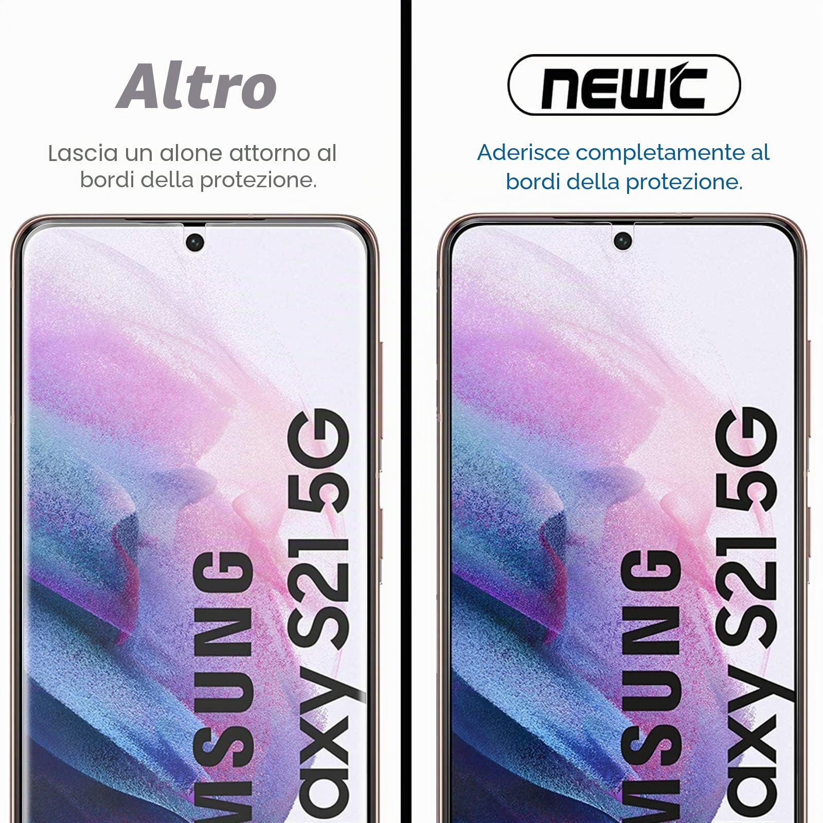 NEW'C 2 Pezzi, Vetro Temperato per Samsung Galaxy S21 5G (6,2 Pollici), Pellicola Prottetiva Anti Graffio, Anti-Impronte, Senza Bolle, Durezza 9H, 0,26mm Ultra Trasparente, Ultra Resistente