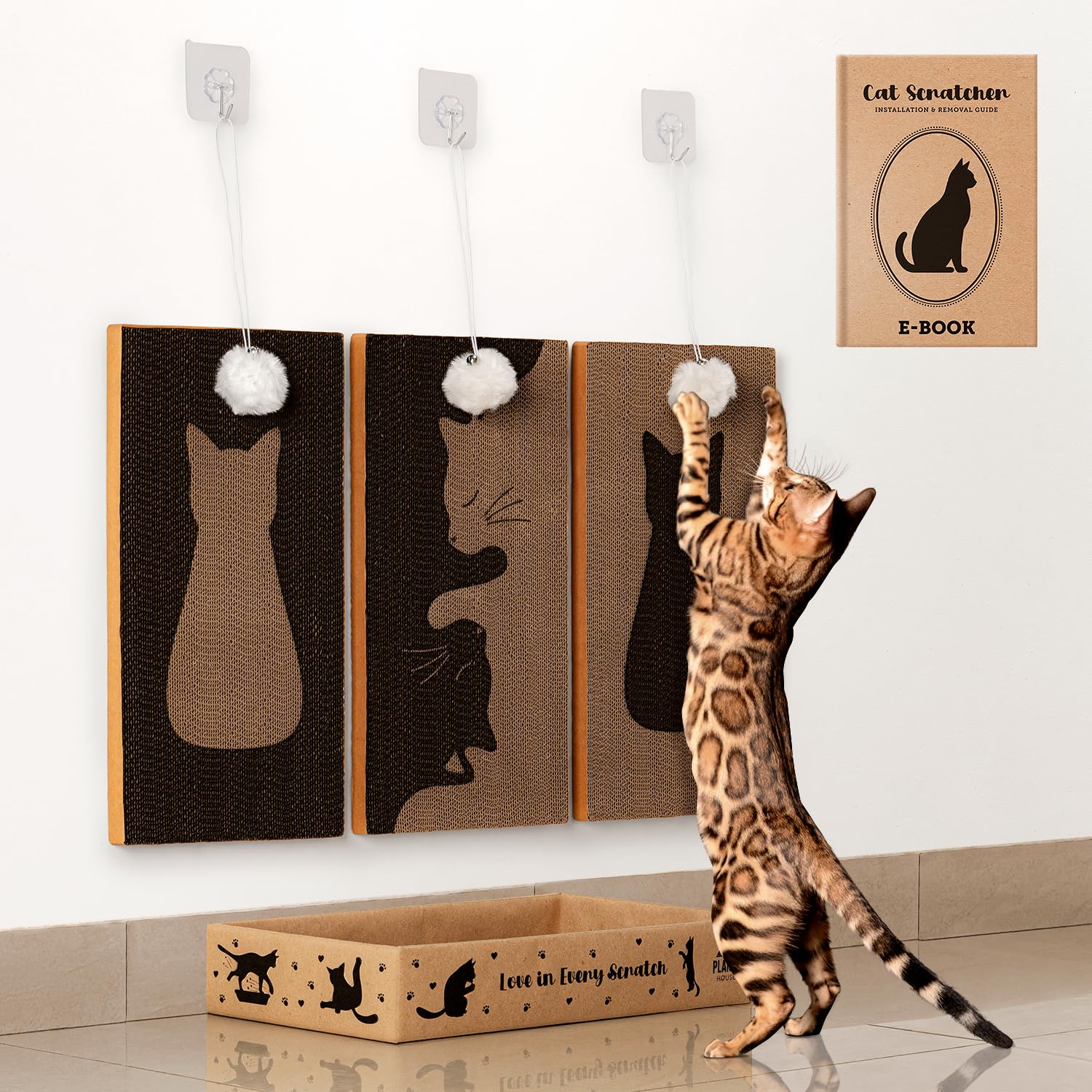 Vertical Wall Scratcher for Indoor Cats – Decorative Hanging Scratching Pad – Rascadores para Gatos – Essential Scratcher for Home – Scratch pad - Ebook for Your Pet's Happiness