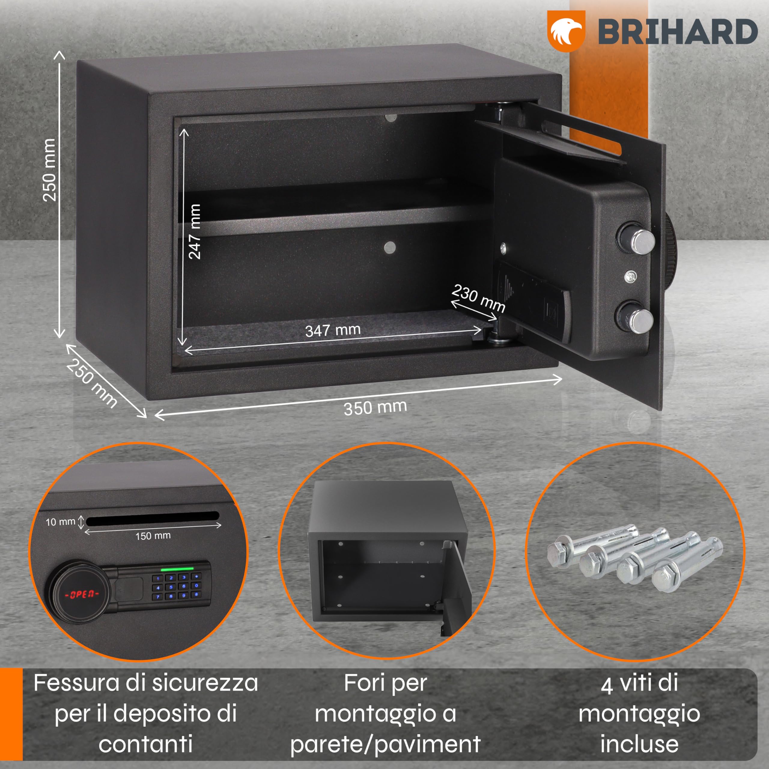 Cassaforte per deposito, 25 x 35 x 25 cm, con fessura, elettronica, chiudibile a chiave, con borsa ignifuga, cassaforte per denaro da 20 litri, con blocco tastiera digitale e schermo LCD