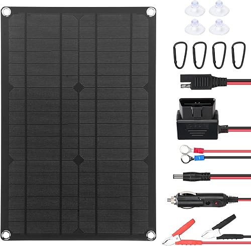 Cargador de batería de panel solar de 20 W 12 V, kit de alimentación de panel solar de 12 V con cables de conversión SAE para automóvil, RV, barco,