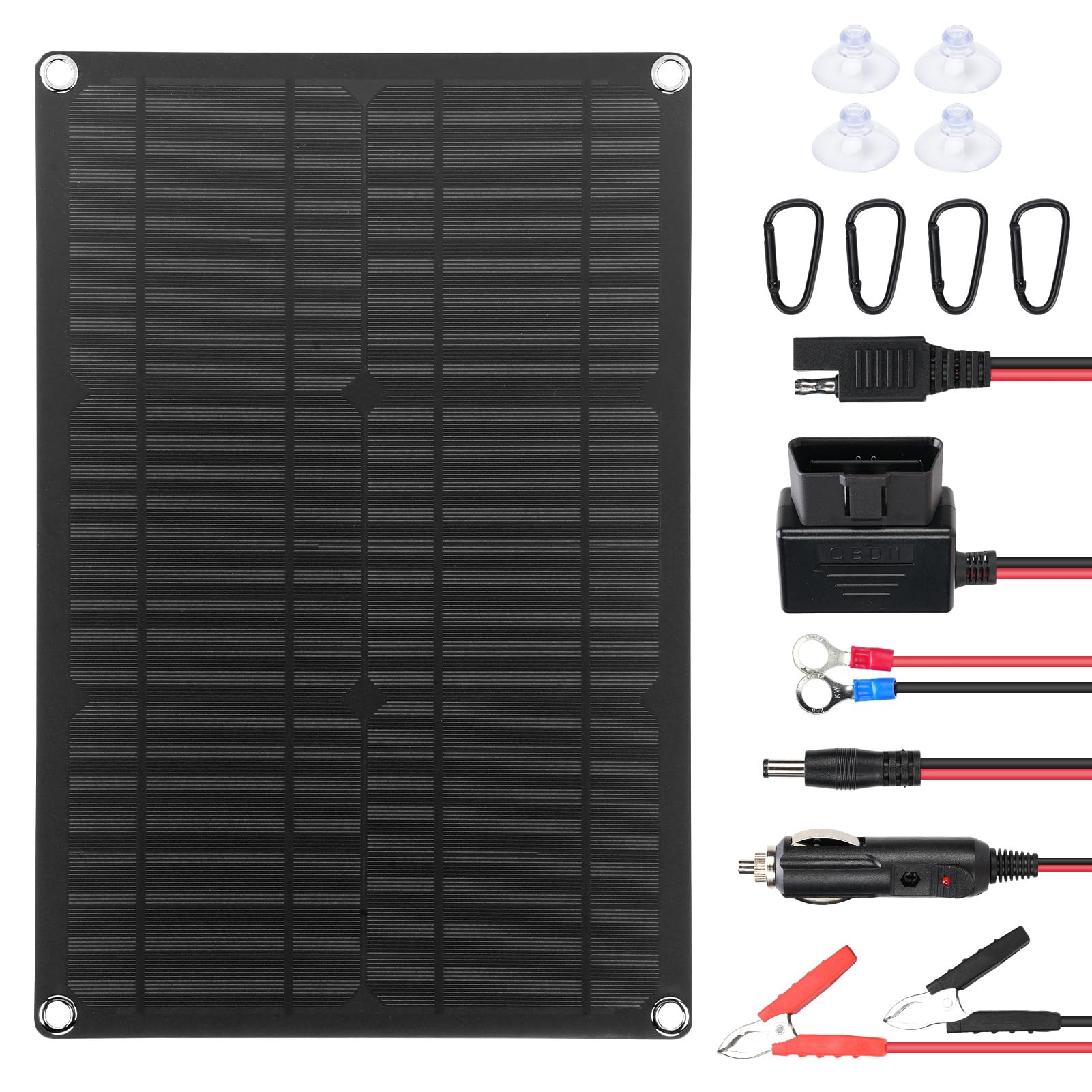 Caricabatterie solare per auto, kit pannello solare 12 V 20 W, pannello di ricarica solare portatile con scatola di controllo e cavi di conversione SAE, per auto, moto, barca