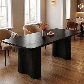79" Large Rectangular Dining Table for 8, Modern Kitchen Table with Wood Grain Top, Long Family Dinner Table for Living Room, Apartment, Meeting Room, Easy Assembly, Black