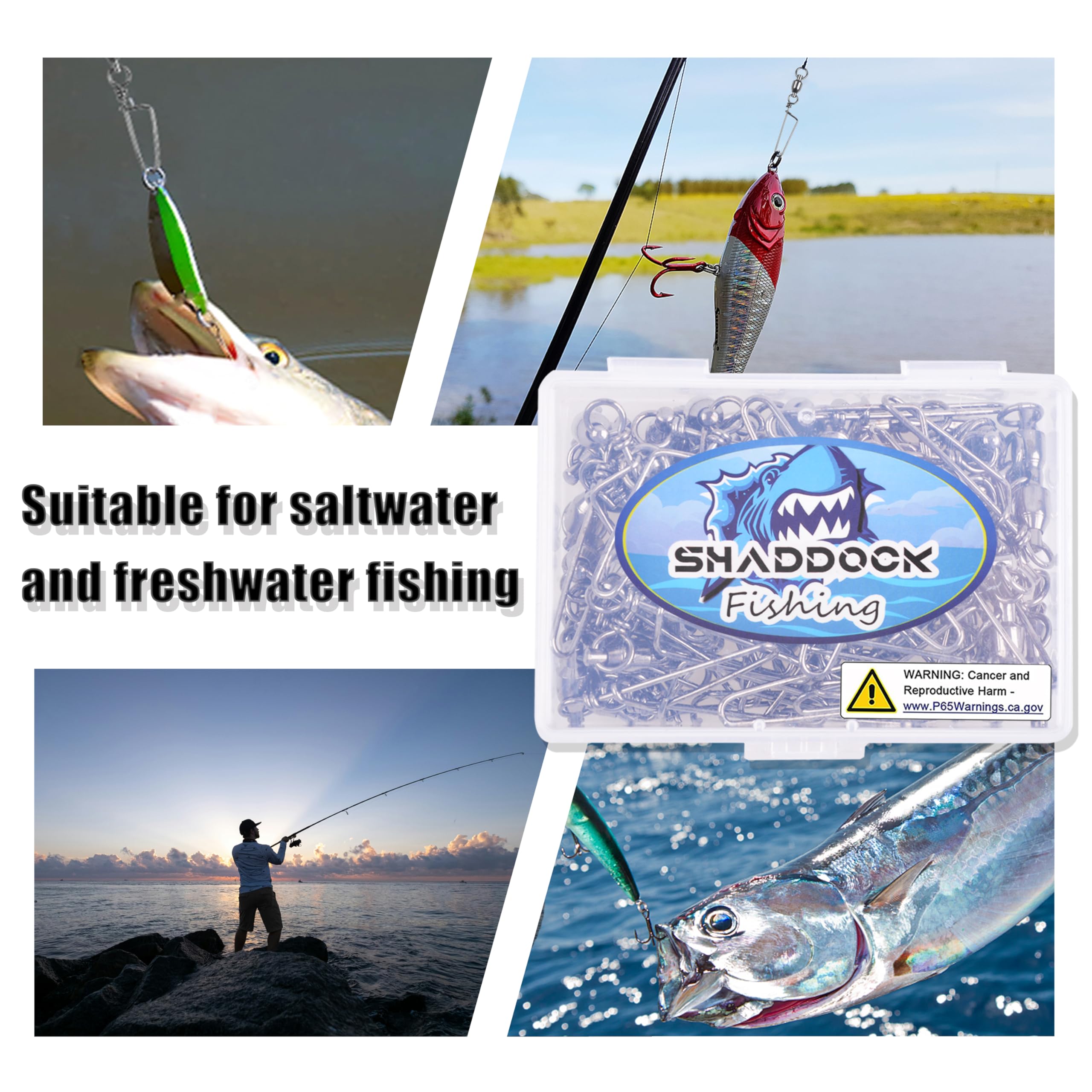Shaddock Fishing Kugellager-Drehgelenk, Angelausrüstung, Angelschnur-Anschluss, korrosionsbeständig, Fasswirbel für Salzwasser, Süßwasser-Angeln, 11,8 kg - 228,2 kg