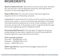 Vista 4 de BodyHealth Enzimas digestivas de apoyo digestivo de espectro completo (180 cápsulas), betaína, pepsina, pancreatina BPP cargada con enzimas