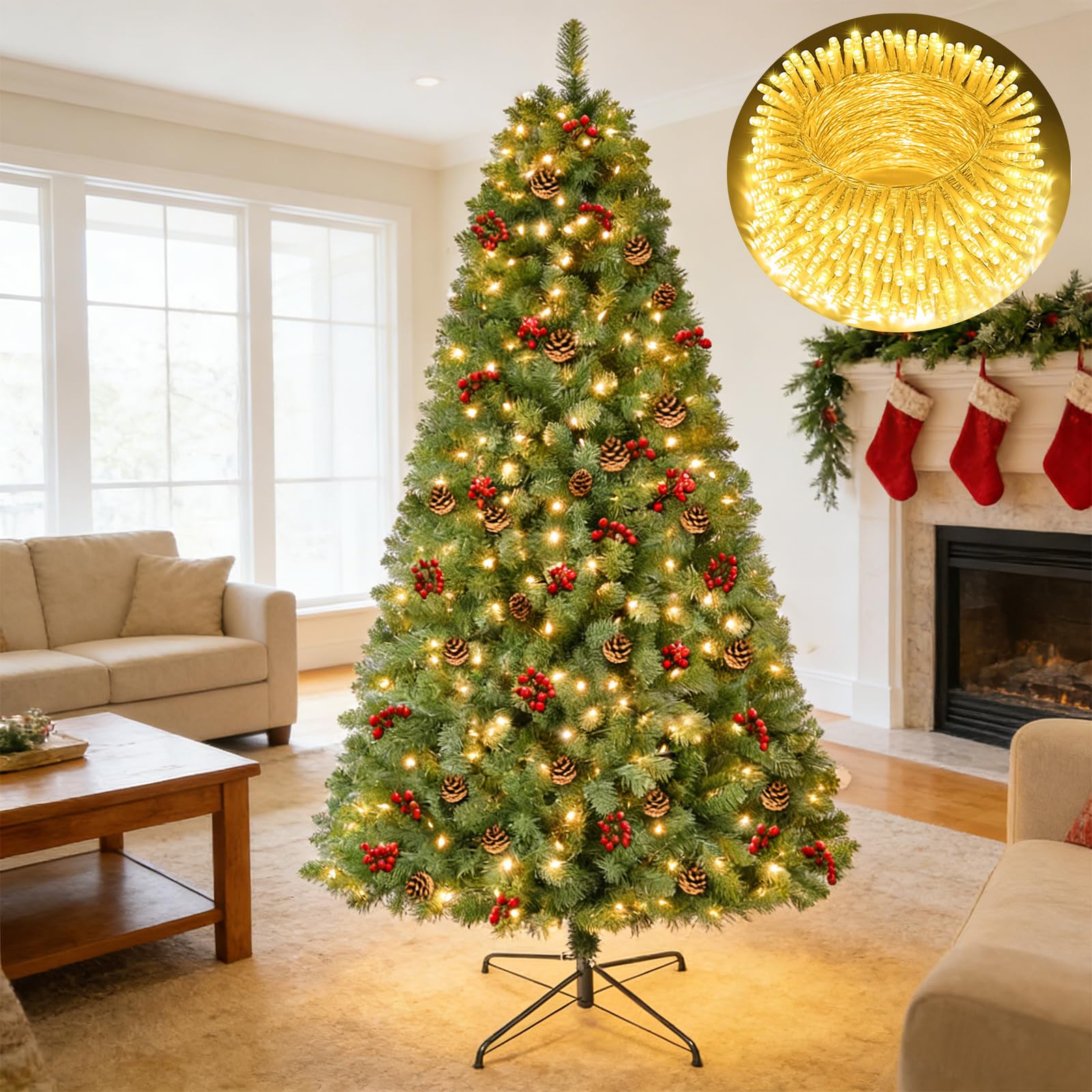 Yoawllty Christmas Tree, 1.8M Christmas Tree with 10M Lights & 800 Branch Tips, Premium Artificial Xmas Tree for Home, Office, Party Decor