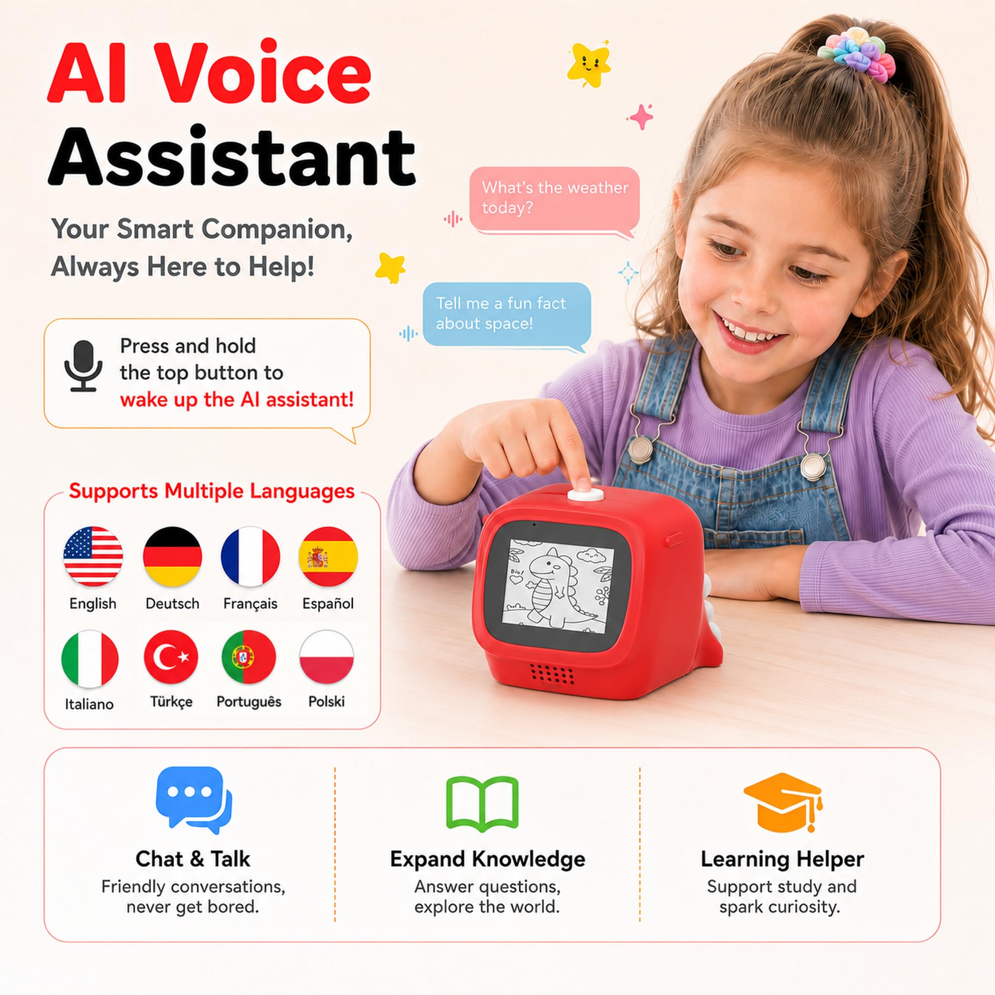 Mini Imprimante Photo Portable Thermique pour Enfants Assistant Vocal IA