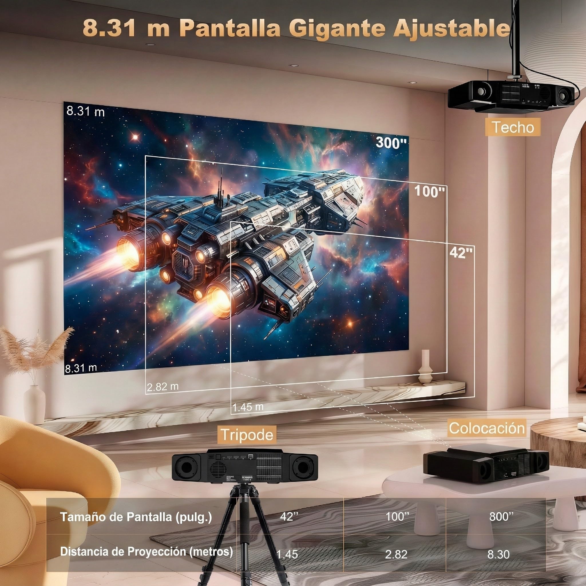 Proyector Unicview Dess C5 Enterprise, [Google TV y 2500 ANSI], Innovador Sistema de Auto elevación motorizado, HDR, Certificado, Soporte 4K con WiFi 6 y Bluetooth, Enfoque y Keystone automáticos