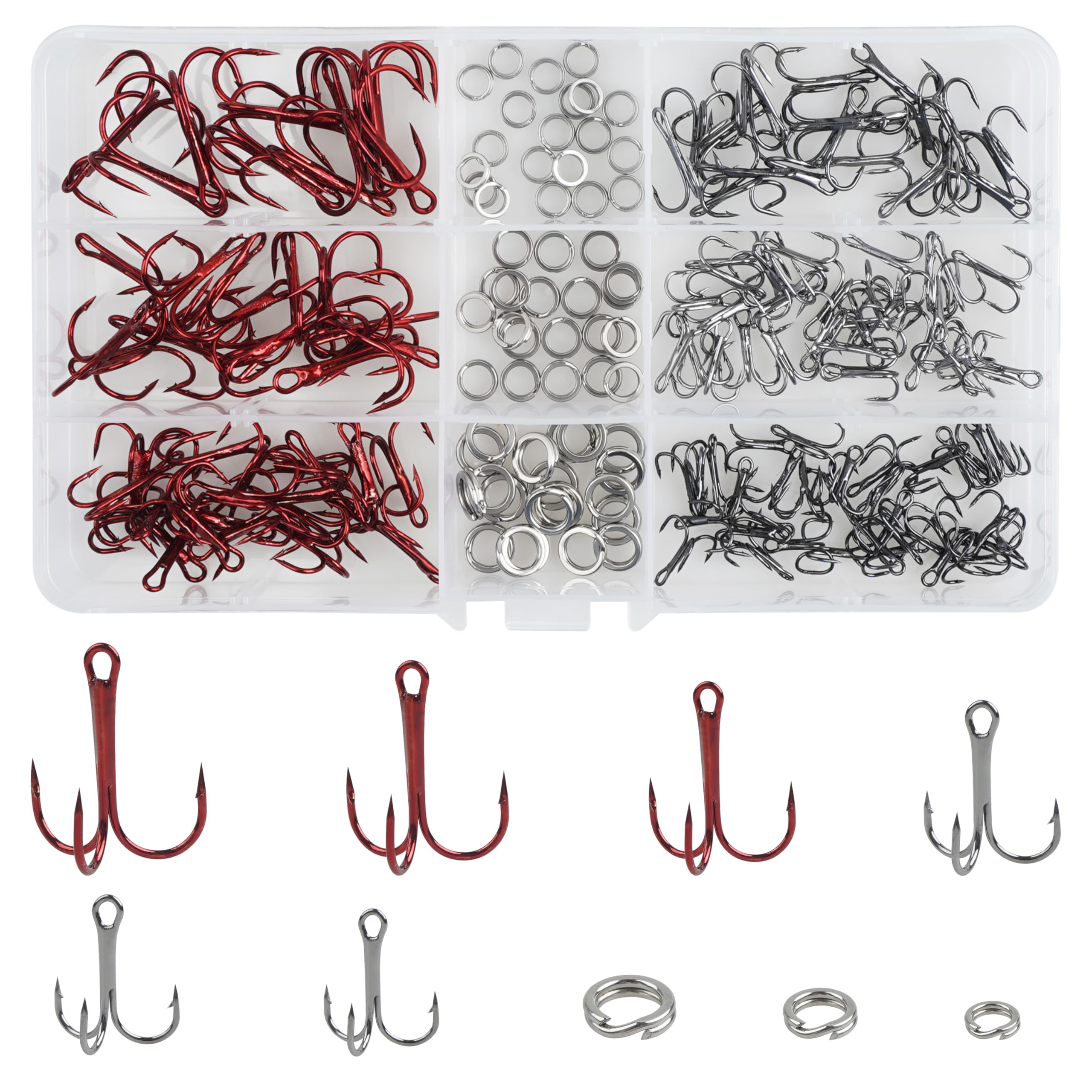 Amazon | 釣りトレブルフック スプリットリングキット 190個 高炭素鋼