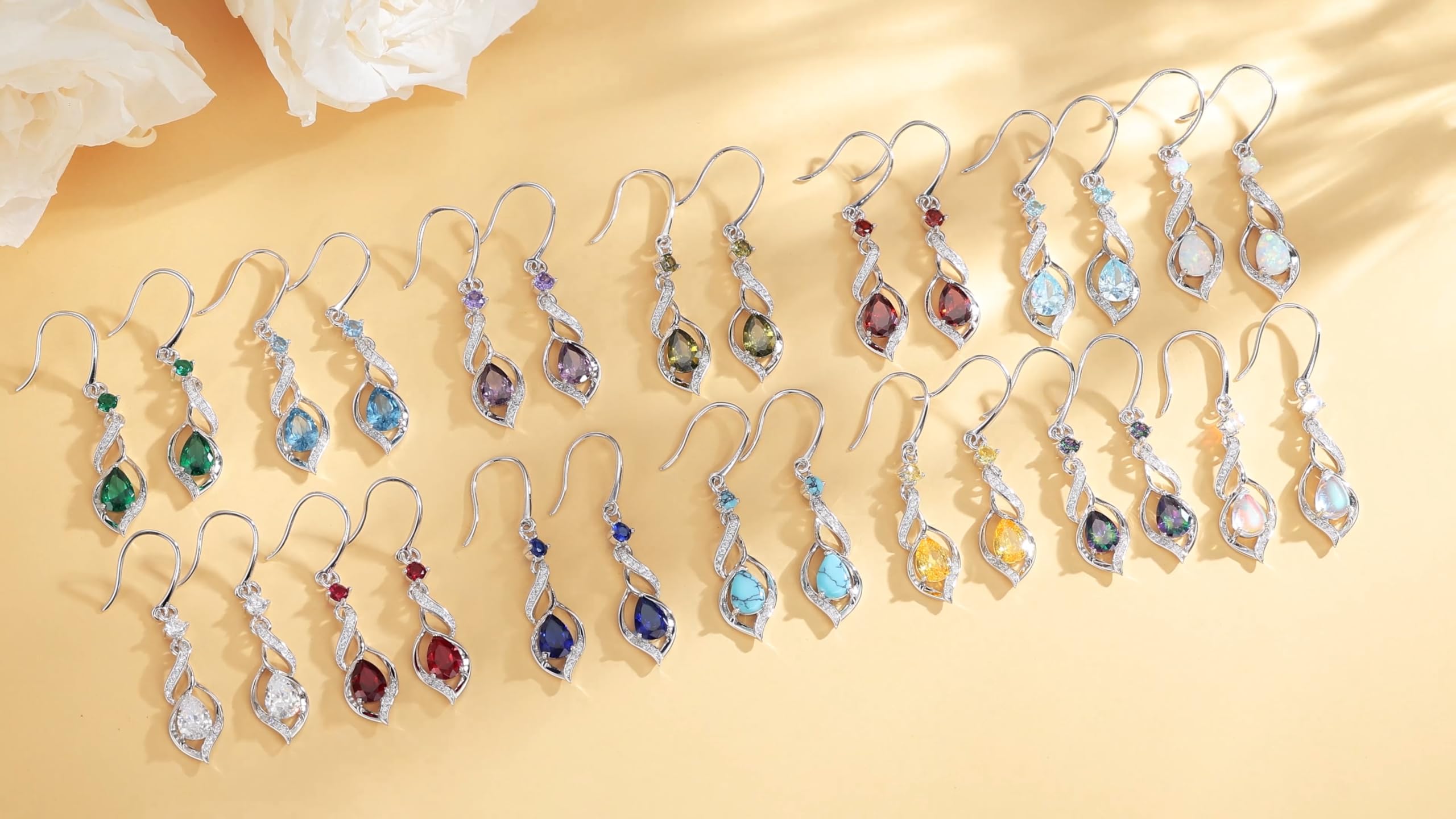 FANCIME Orecchini pendenti con pietra portafortuna, argento sterling S925, simbolo dell'infinito: regali di compleanno per la mamma e per le donne