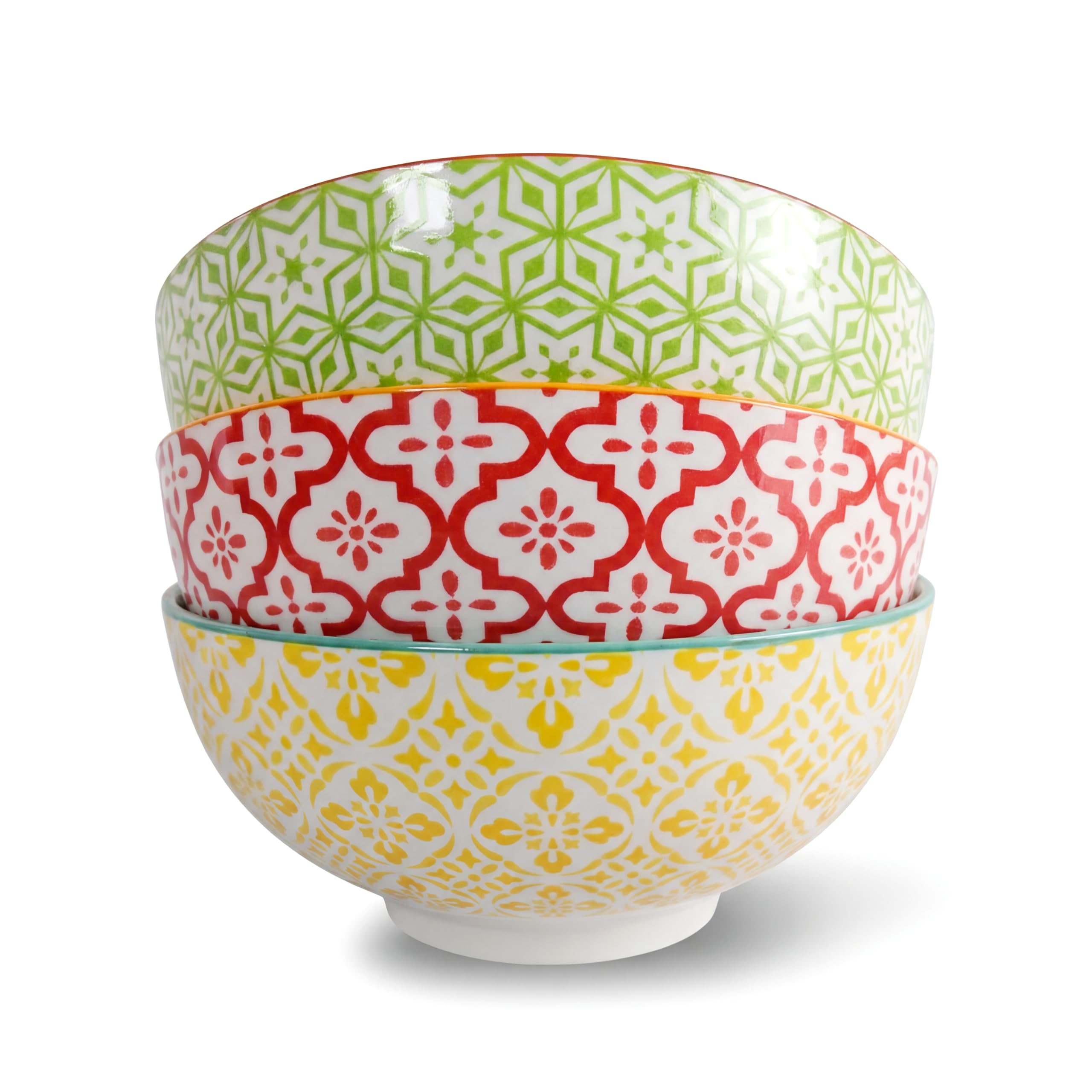 AHX Ensaladera Cuenco Ramen 1.7 Liters - Bol Ensalada Porcelana - 3 Piezas Grande Cuencos Sopa 20 cm - Aptos para Lavavajillas y Microondas