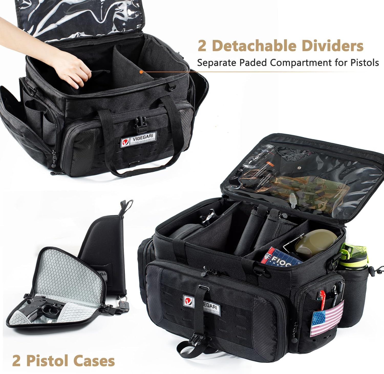 Large Pistol Range Bag Shooting - Tactical Gun Range Bag Pistol Cases, Gun Bags for Handguns, Gun Bag for Men, Carrying Duffle Bag for Gun Accessories - Image 2