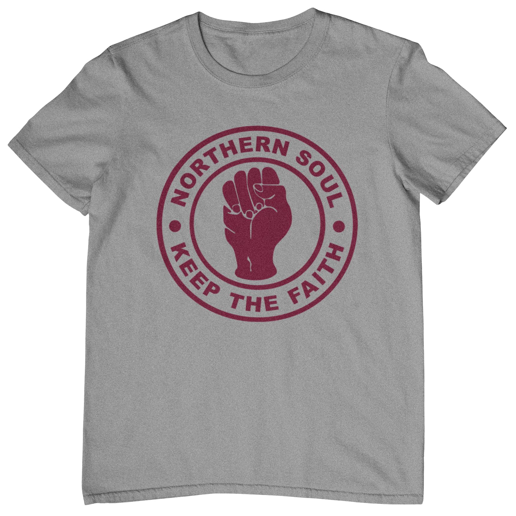 Plastic Revolution Northern Soul T-Shirt (Medium, Heather Grey T-Shirt with Burgundy Print)