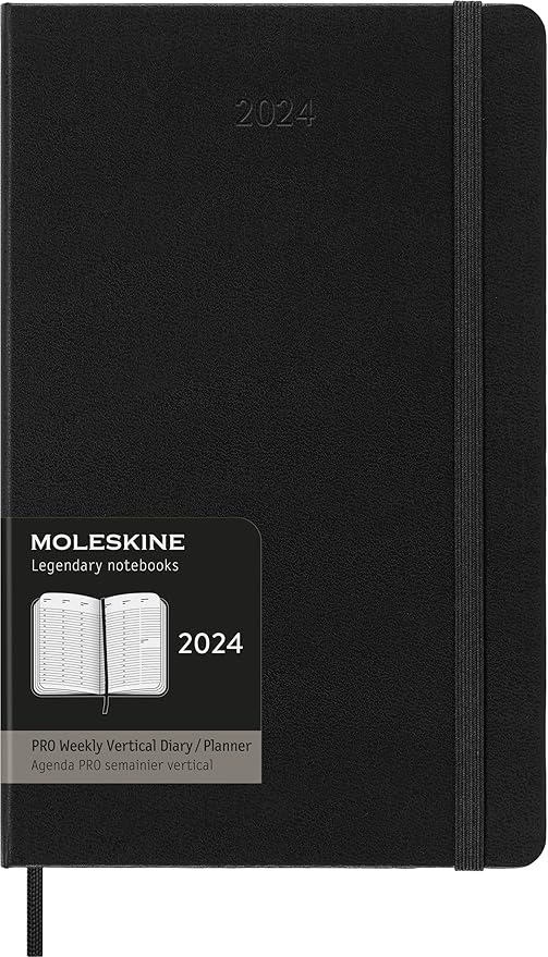 Moleskine 2024 Pro Vertical Weekly Planner, 12M, Large, Black, Hard Cover (5 x 8.25