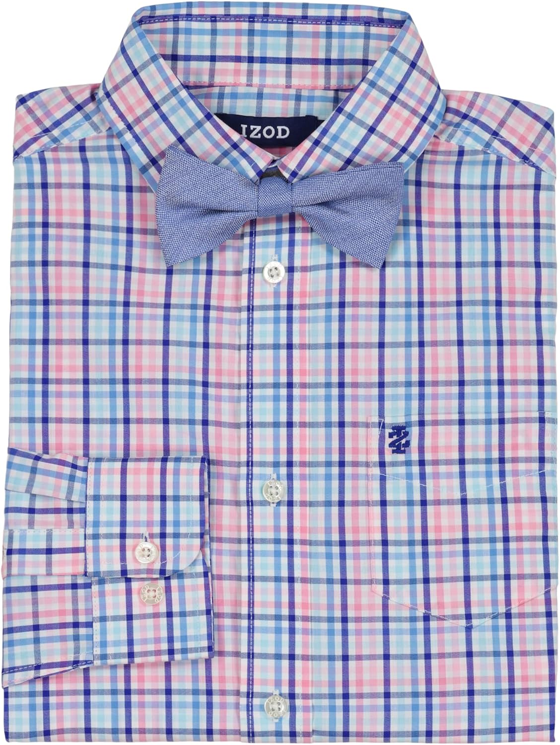 Izod Boys' Long Sleeve Button-Down Collared Dress Shirt with Bow Tie and Chest Pocket - Image 2
