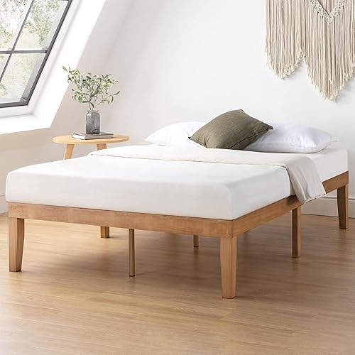 Mellow Naturalista Classic - Cama de plataforma de madera maciza de 16 pulgadas con listones de madera, pino natural, tamaño King