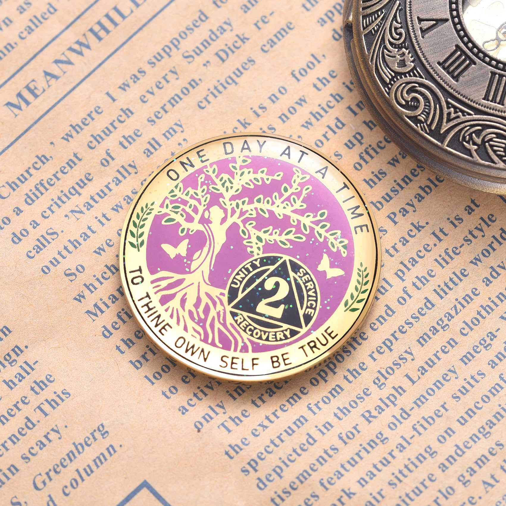 LParkin Pièce de sobriété de 2 ans, pièce d'arbre de vie, jetons et médaillons AA, cadeaux de sobriété pour femme, médaillon alcooliques anonymes