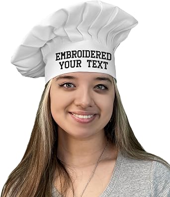 Personalized Chef Hat with Custom Embroidered Name or Text Adjustable Professional Cooking Hat for Men & Women, Baking, BBQ, Kitchen, Restaurant Use