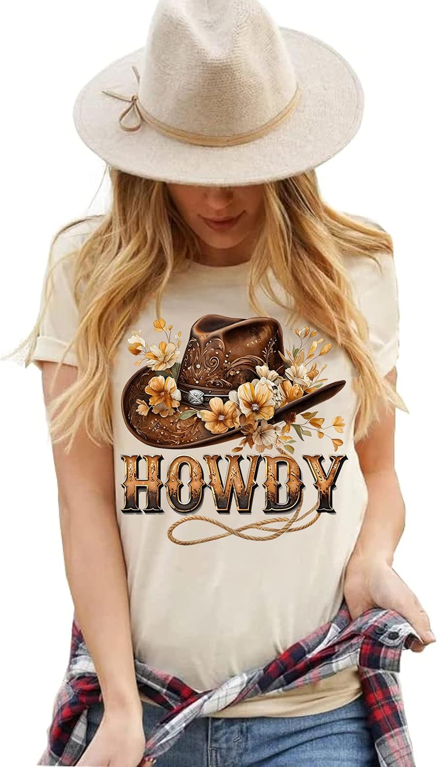 Howdy Country Music Shirt Women Vintage Western Retro Steer Skull T-Shirt Graphic Cowboy Cowgirl Tee Rodeo Tops