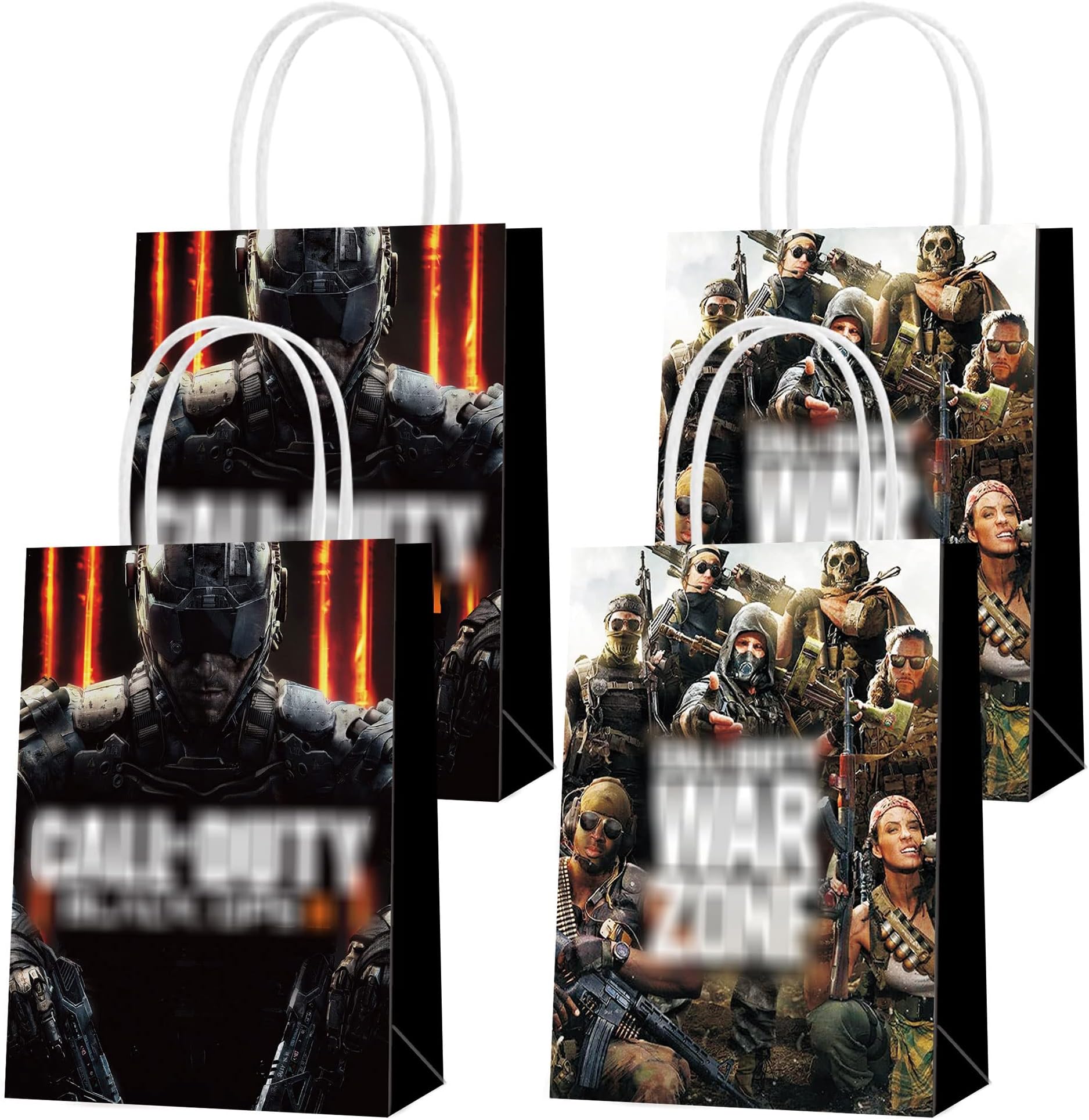 16 Pcs Game Party Paper Gift Bags, 2 Styles Party Favor Bags with Handles for Gaming Fans Birthday Party Decorations, Goody Bags Candy Gift Bags