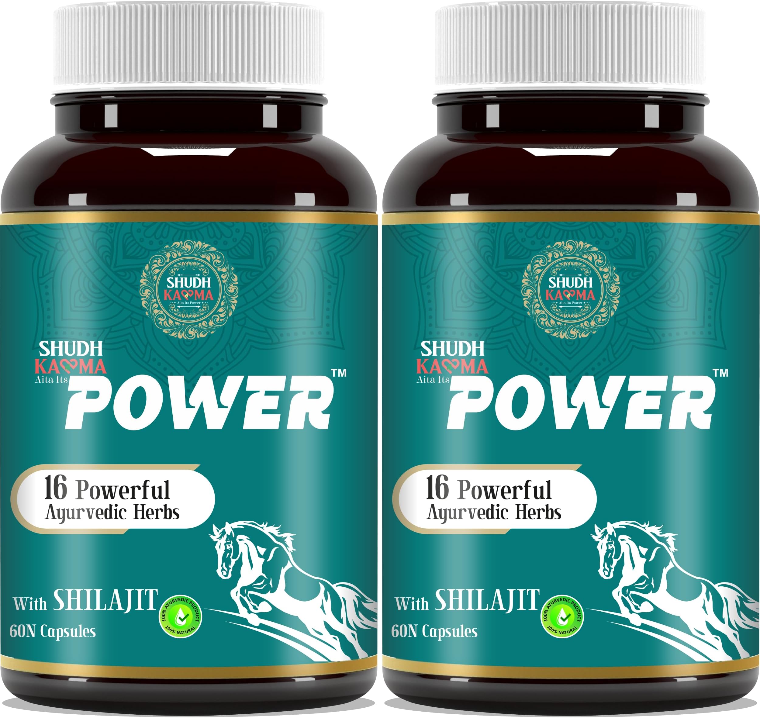 Shudh Kaama Power with Original Shilajit, Gokhru, Ashwagandha & Safed Musli for Strength, Stamina, Energy and Muscle Gain – (Pack of 2) 120 Capsules