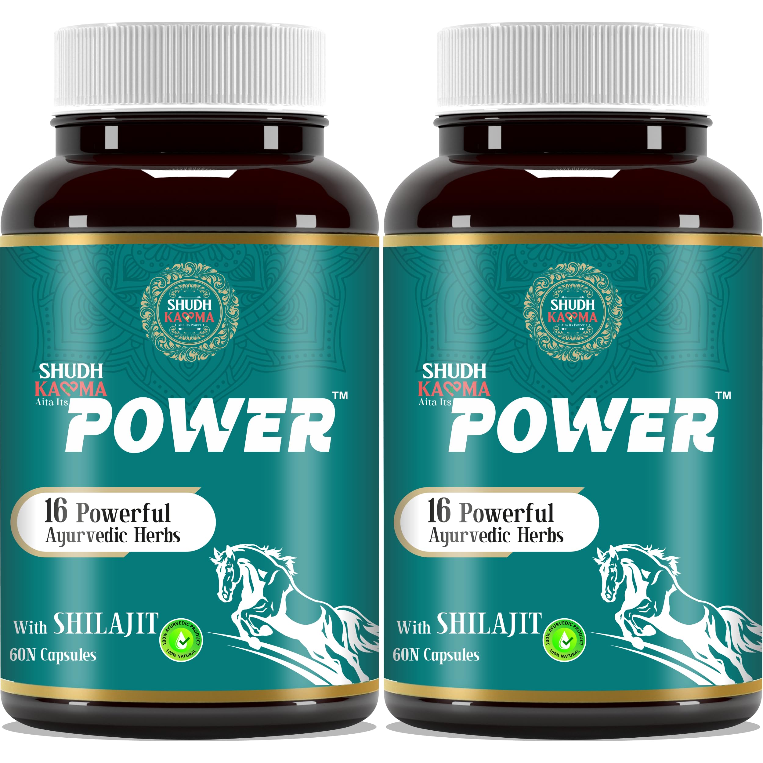 Shudh Kaama Power with Original Shilajit, Gokhru, Ashwagandha & Safed Musli for Strength, Stamina, Energy and Muscle Gain – (Pack of 2) 120 Capsules