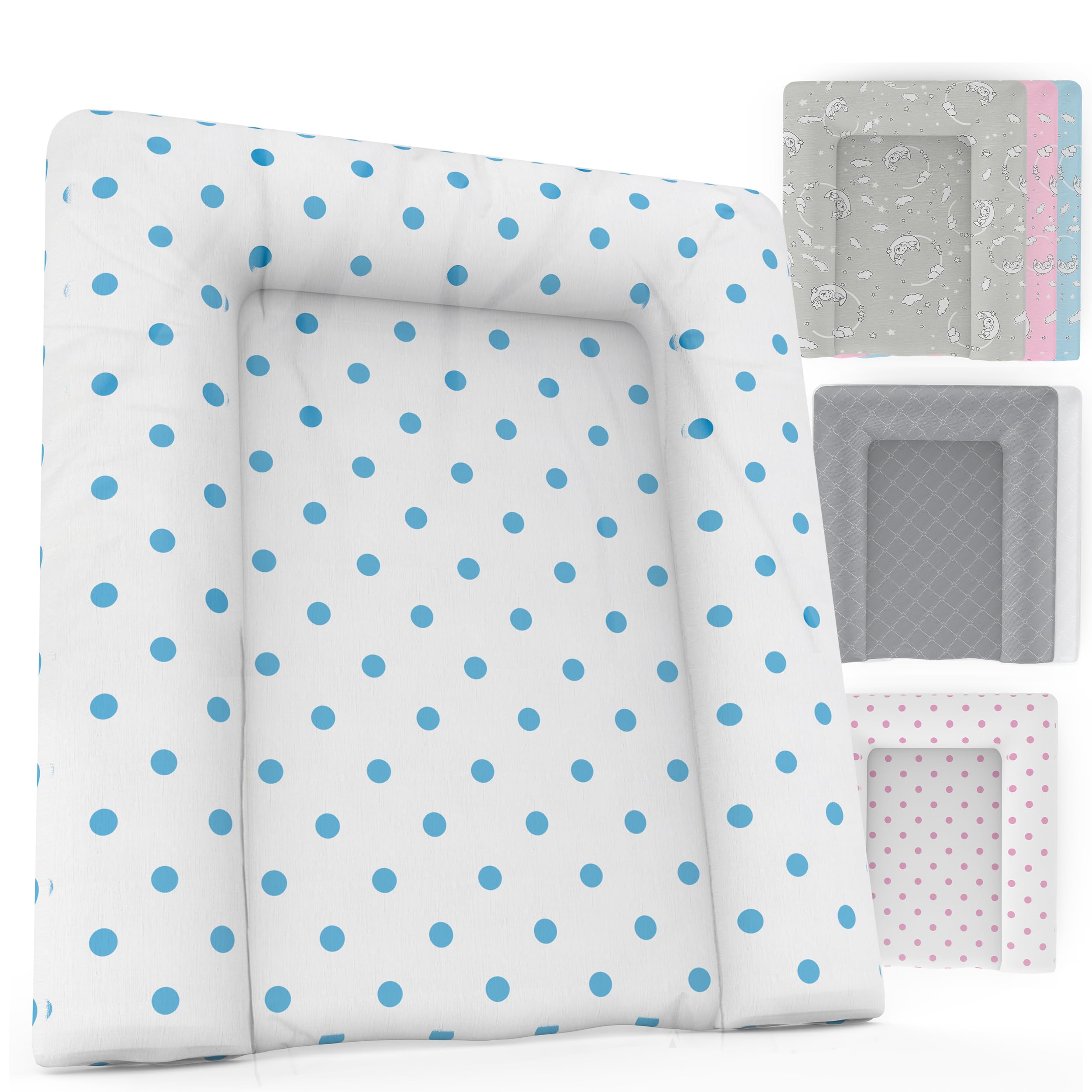 Baby'ness Wasserfest Wickelauflage - 75x85 cm - Hochwertig, Abwischbar, Leicht zu Reinigende - Erweitern Sie Ihren Wickelbereich mit Wickelunterlagen - Gepunktet Blau