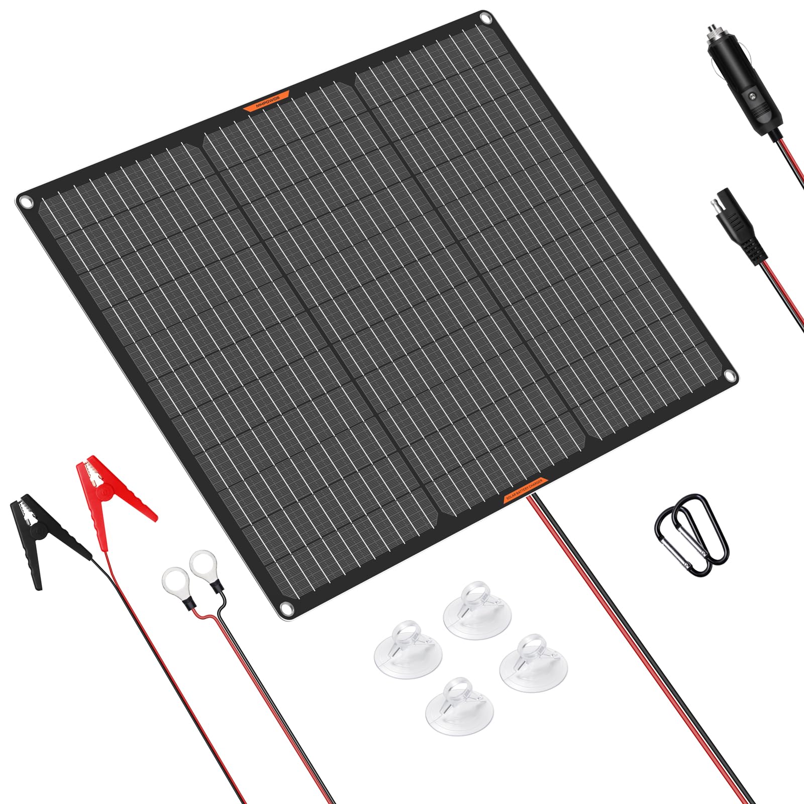 50 W 12 V solarna ładowarka do akumulatora samochodowego, panel słoneczny | Przenośna, wodoszczelna ładowarka solarna do łodzi, samochodów, kamperów z klipsem aligatorowym
