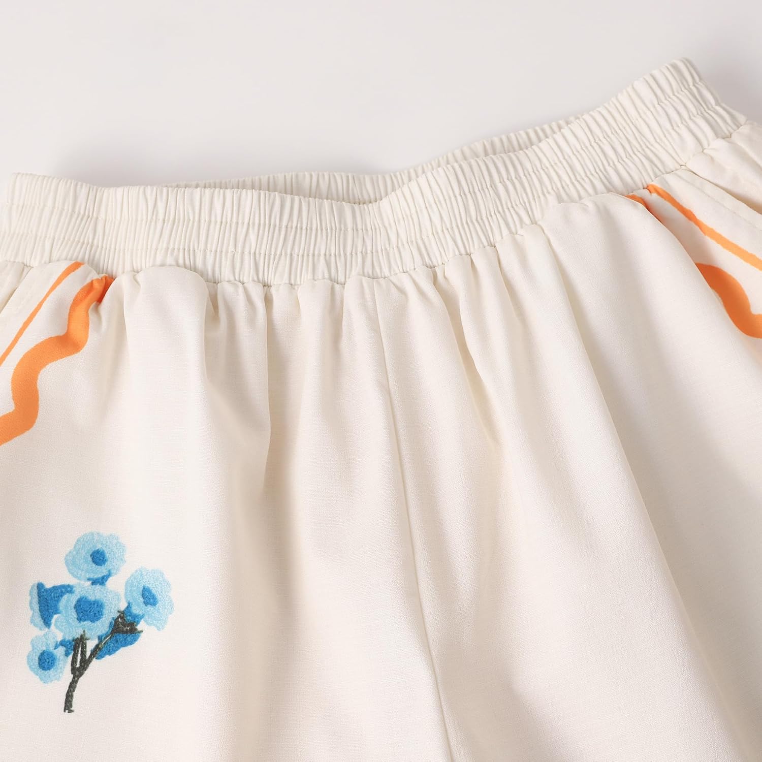 Women's Cream Floral Embroidered Two-Piece Set - Sleeveless Vest & High-Waisted Shorts Casual Outfit - Image 6