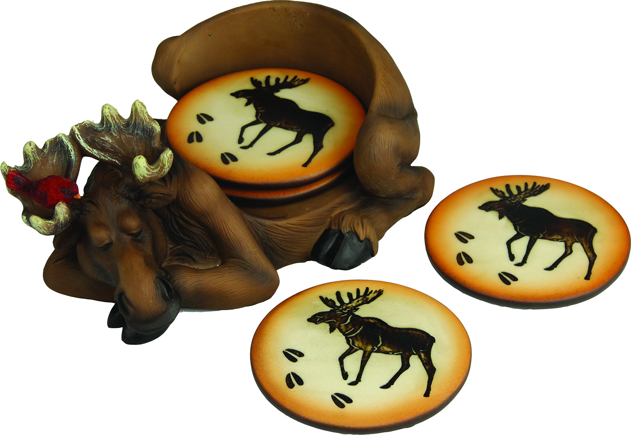 Rivers Edge Products Rivers Edge Products Coaster Set - 1 Decorative Coaster Holder and 4 Drink Coasters - Rustic Poly-Resin with Non-Slip Cork Backing - Gift-Ready Kitchen Decor for Home, Cabin, Bar