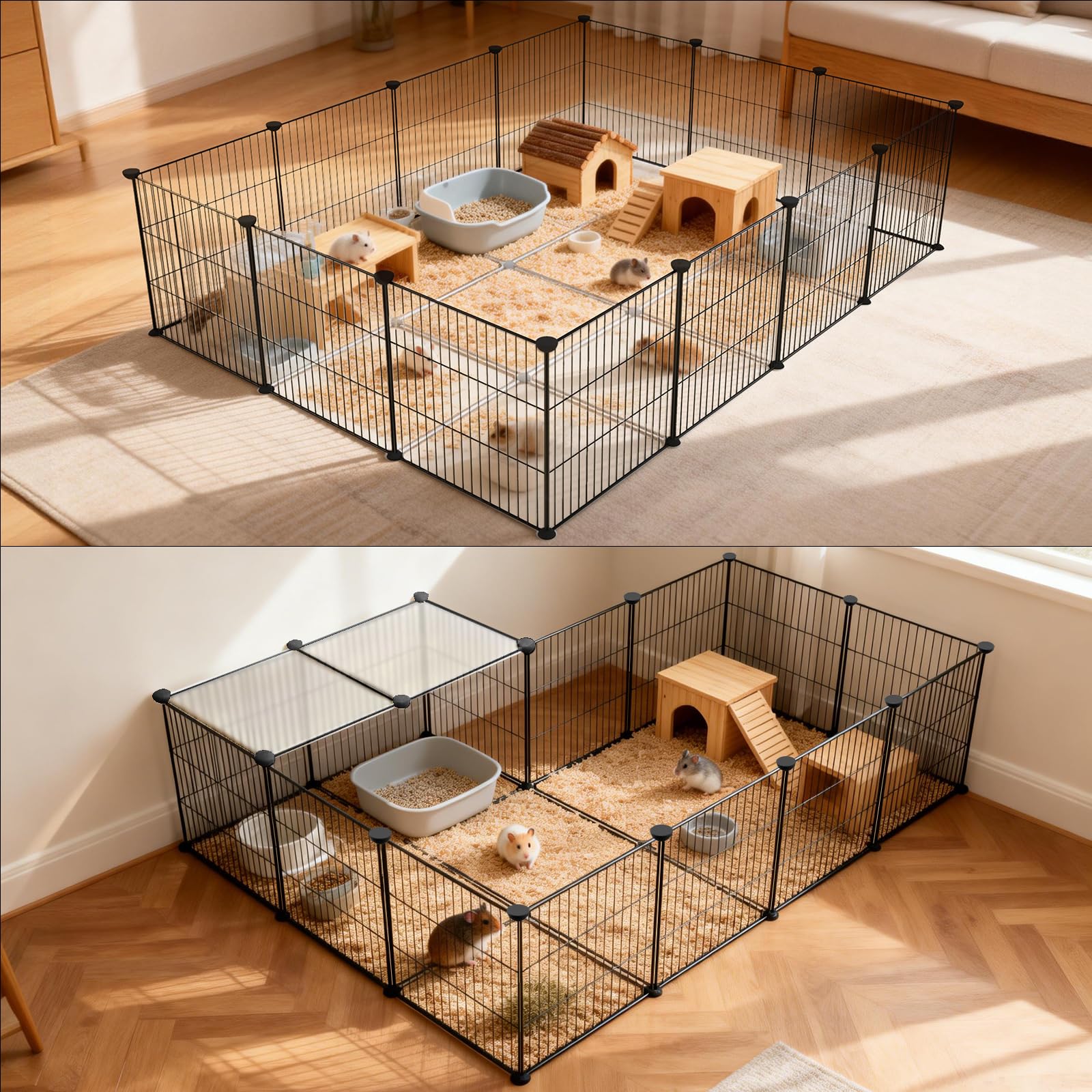 Kaninchen Laufstall Innen, DIY Kleintier Haustier Laufstall Indoor & Outdoor Tragbarer Metalldraht/Transparent Klar Haustier Zaun Hofzaun für Meerschweinchen, Hase, Frettchen, Kätzchen,