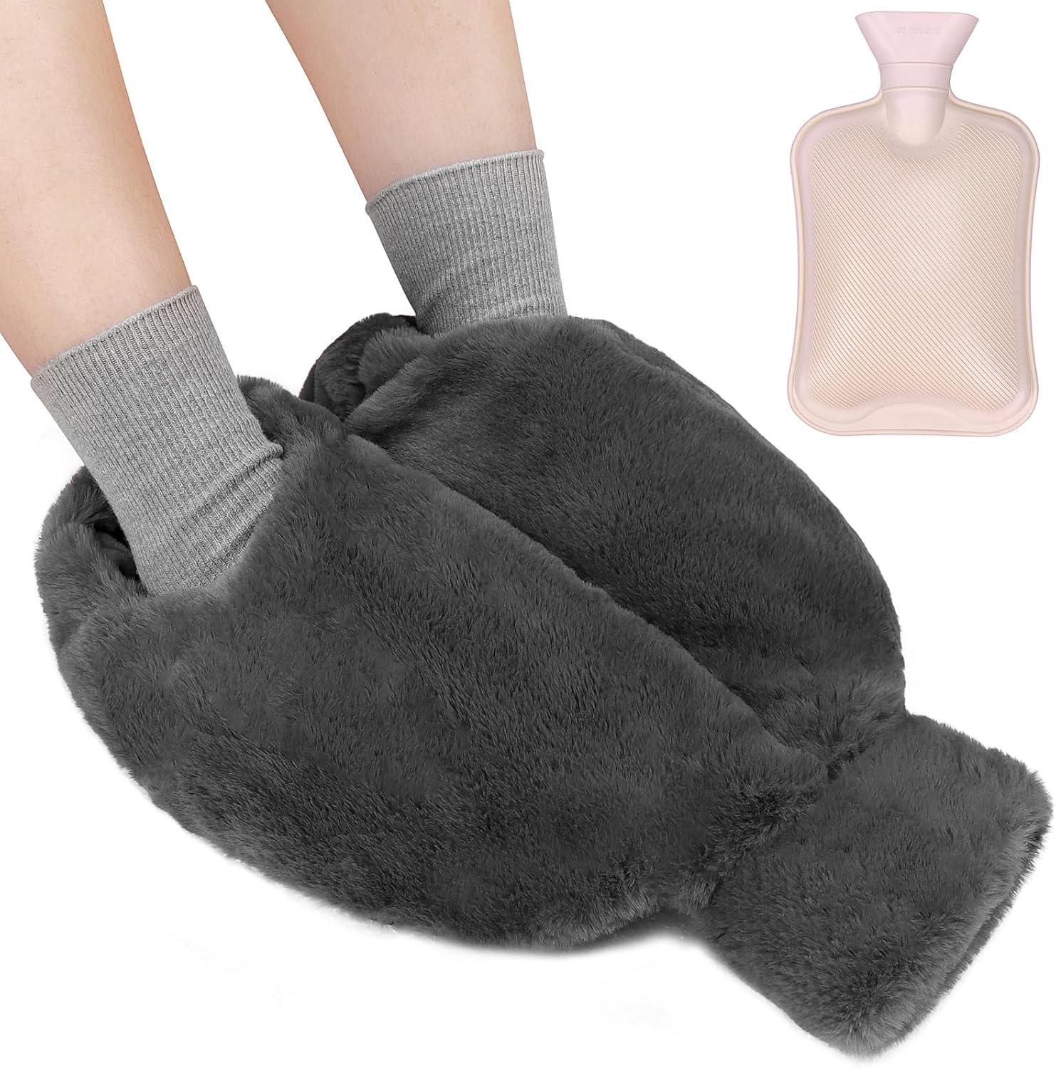 Hot Water Bottle for Feet, Foot Warmer Hot Water Bottle, Heated Feet Warmer with 2L Rubber Hot