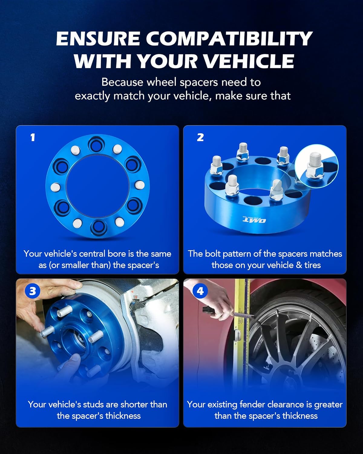 Orion Motor Tech 6x5.5 Wheel Spacers, 2 Inch Blue Wheel Spacer Kit with M14x1.5 Studs Compatible with Chevy Silverado 1500 Chevrolet Tahoe GMC Yukon Suburban, 108mm Bore Blue Wheel Spacers