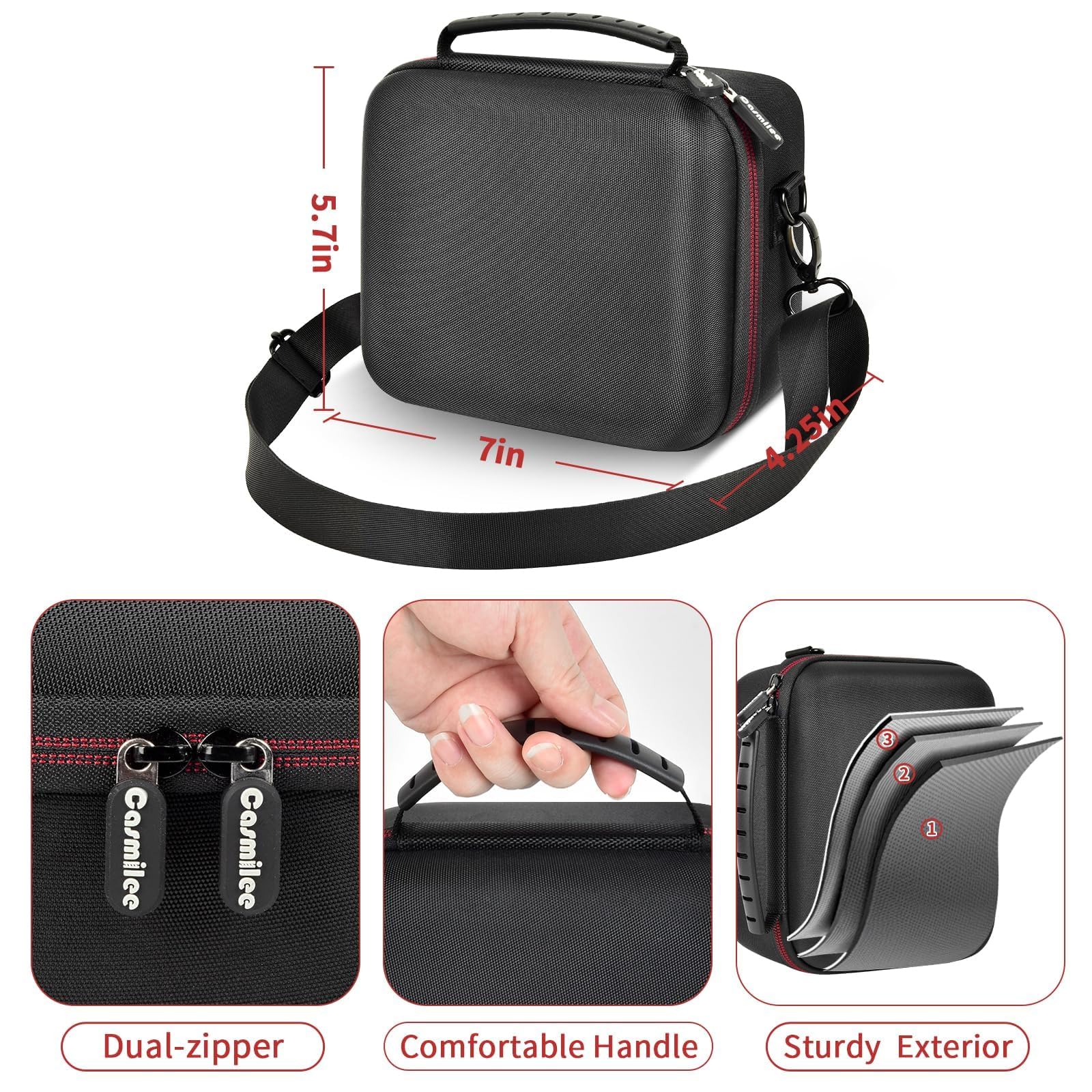 casmilee Custodia per fotocamera digitale mirrorless Sony Alpha ZV-E10 Alpha a6400/ a6700/ a6100/ a6000/ a6600/ a6500, borsa da viaggio rigida con tracolla per obiettivi e accessori (nero, M)