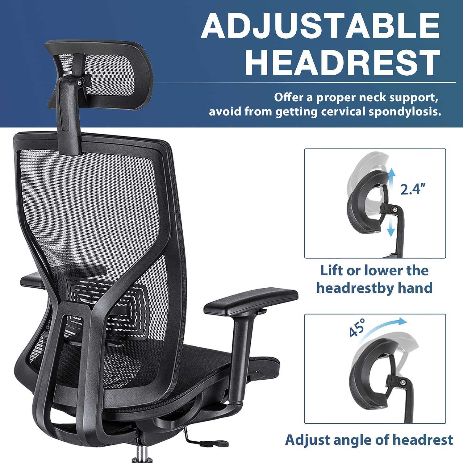 SUNNOW Ergonomic Office Chair, Mesh Desk Chair with Adjustable Lumbar