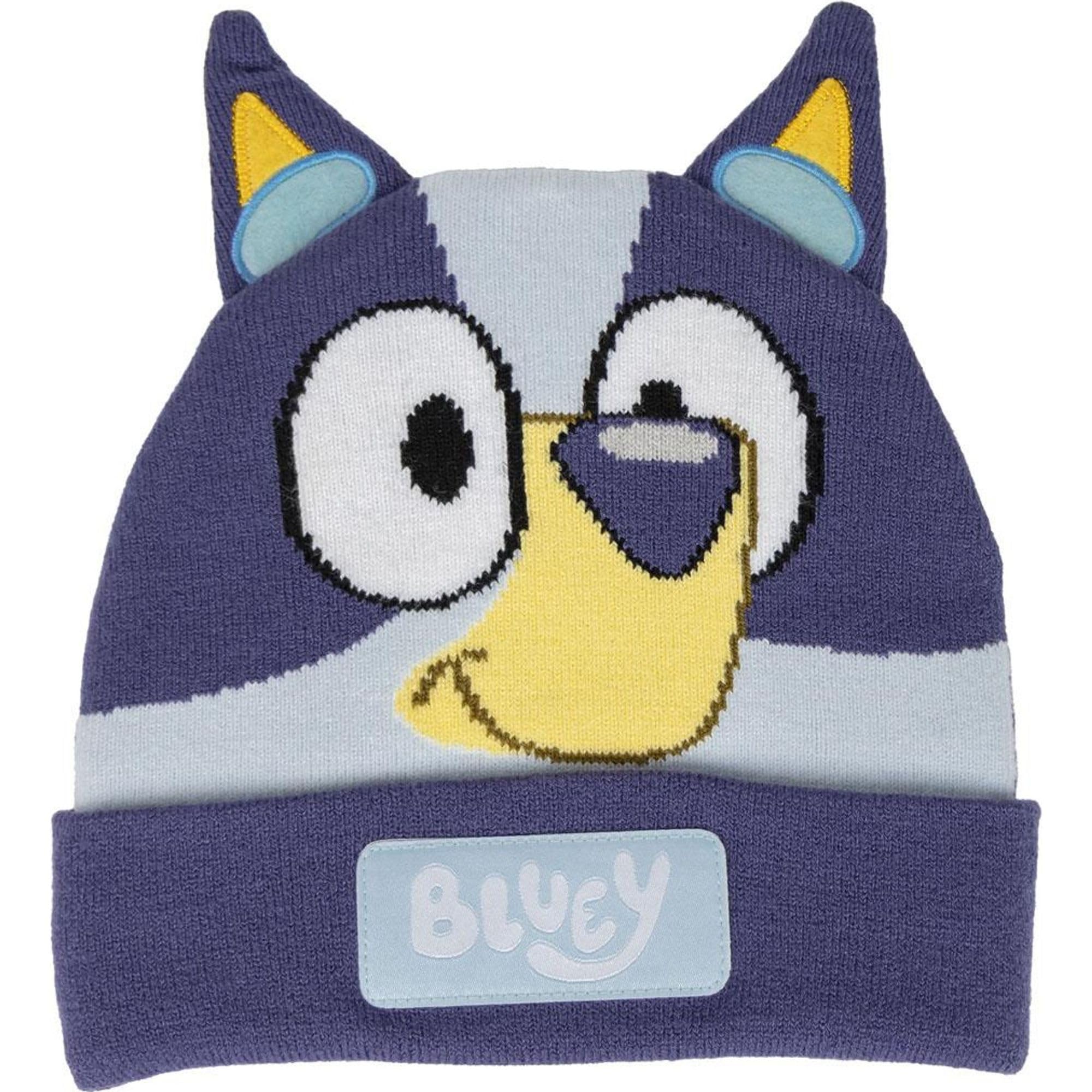 Bluey Knitted Hat - Blue - Design with Ears - Made of 100% Acrylic - Front Label Name - Original Product Designed in Spain