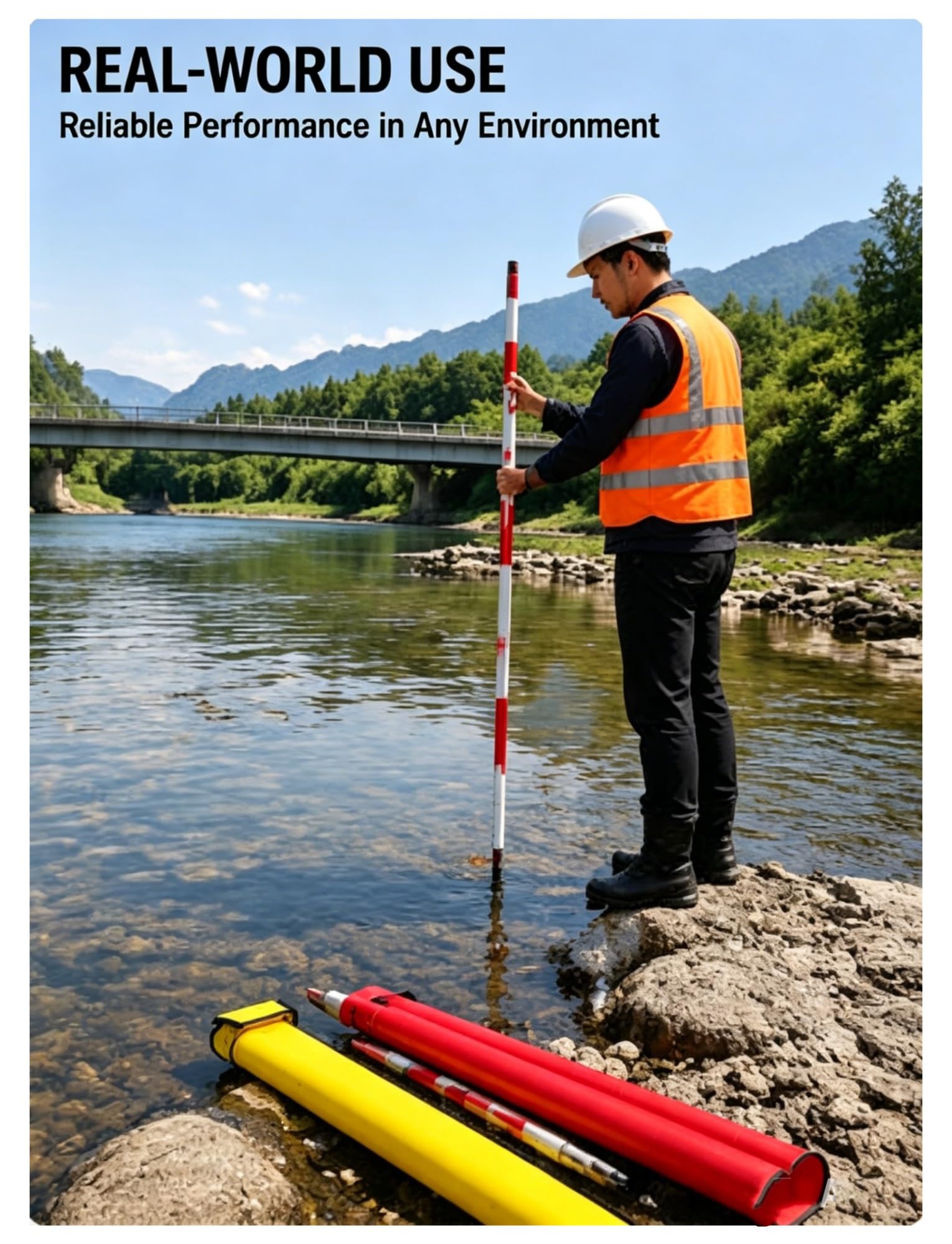 Jalón de medición de Aluminio, Varilla de centrado Desmontable para topografía e ingeniería de la construcción, Tipo unión, 5,0 m/16,4 pies de Longitud.