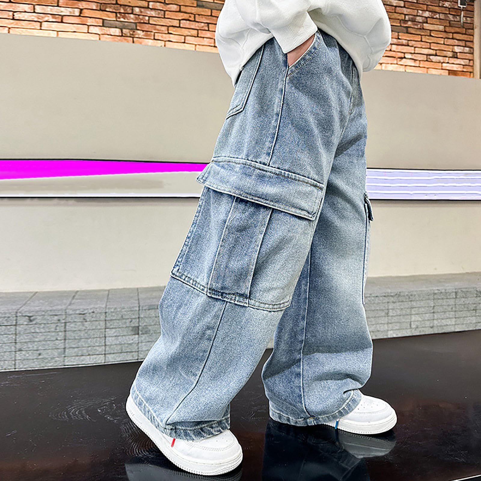 Baggy Jeans pour Garçons avec Ceinture Élastique Pantalons Garçon en Denim Hip Hop Y2K Streetwear Printemps pour Enfants Jean Baggy Garcon Pantalon Cargo Décontracté Large