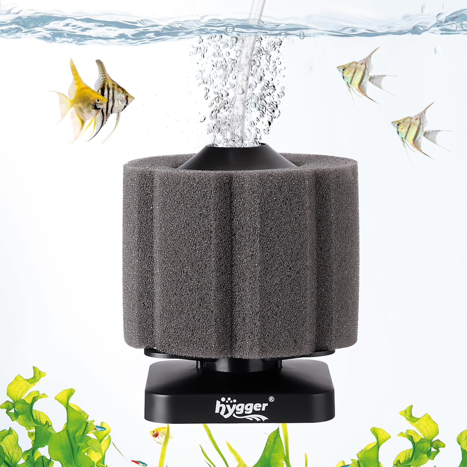 hygger Self-Sinking Sponge Filter for 3–30 Gallon Aquarium, Air Powered Foam Filter for Freshwater & Saltwater Tanks, Betta & Shrimp Safe